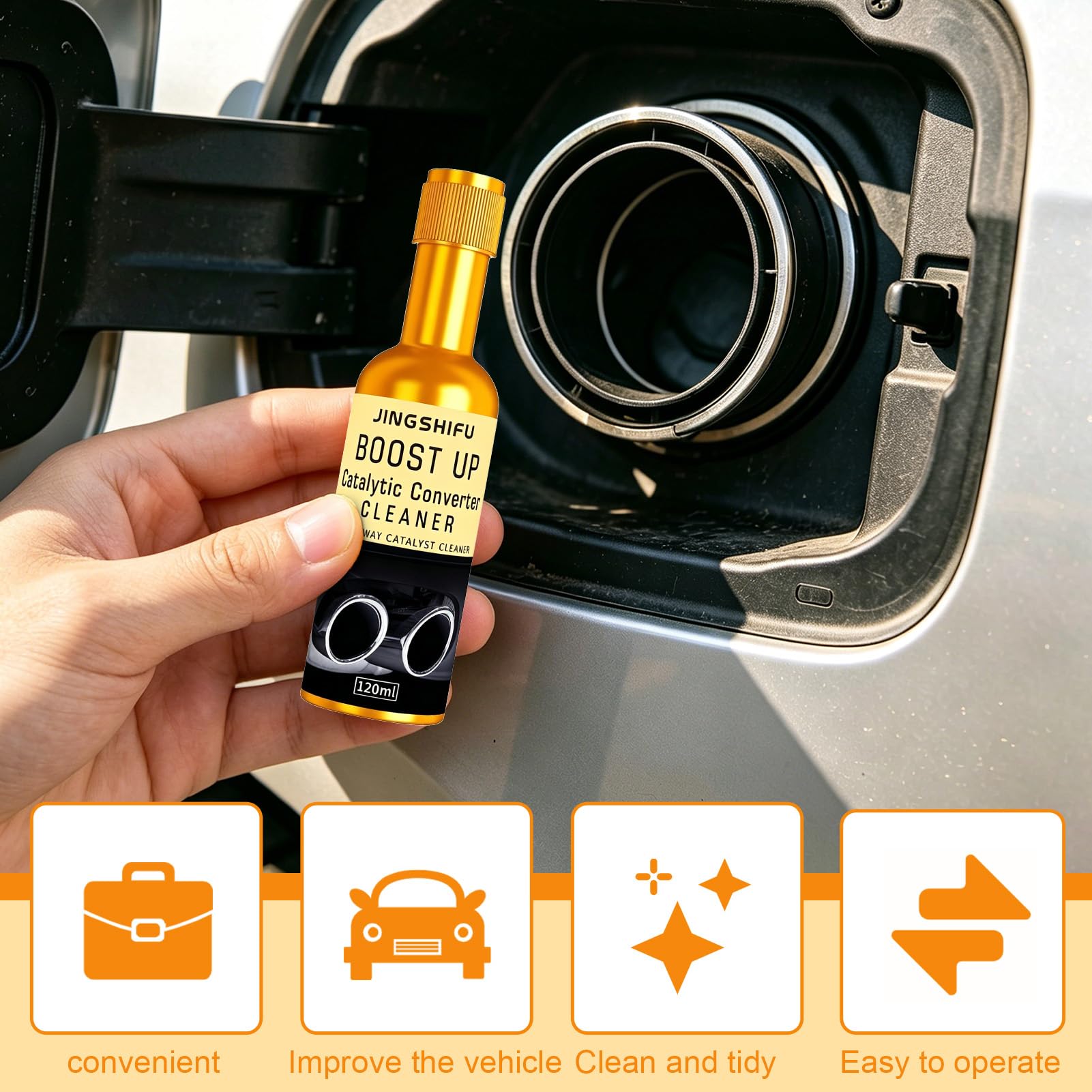 Detergente Catalizzatore 4x120ml - Additivo Benzina per Pulizia Scarico, Riduce Emissioni e Rigenera Dpf - per Auto e Furgoni