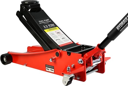 Henf 3.5 Ton Low Profile Trolley Floor Jack,Professional Steel Racing Jack with Dual Pistons Quick Lift Pump,Red Heavy Duty Hydraulic Lifting Range 4-21,3.5 7,000 lb Capacity