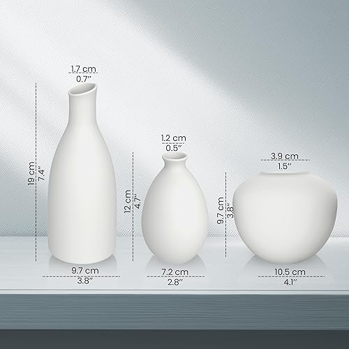 Miniatura 4 de Juego de 3 jarrones de cerámica, pequeños jarrones para decoración, flores frescas o hierba de pampas. Perfecto para decoración japonesa del hogar,