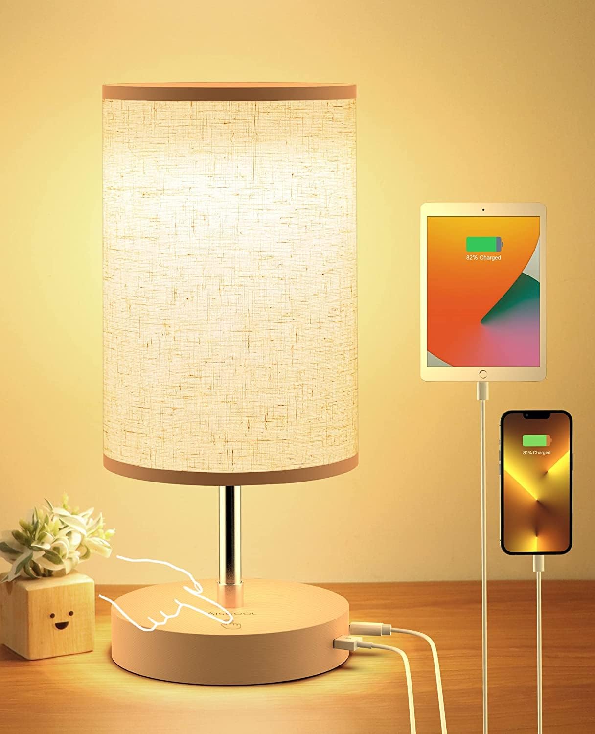 Aiscool Bedside Lamps, Table Lamp with USB Type C Ports,Touch Bedside