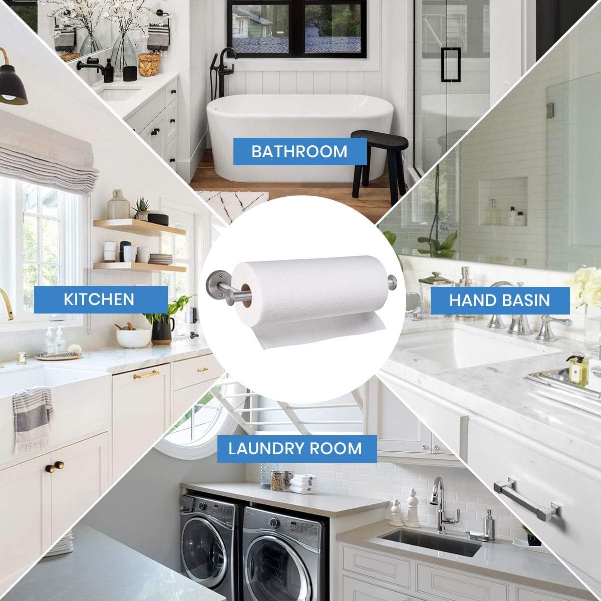 Paper Towel Holder Wall Mount - Under Cabinet Paper Towel Holders - Anti-Rust, Mounts On Wall or Cabinet, Vertically or Horizontally, Durable, Premium Elegant Design- Quick and Easy Installation