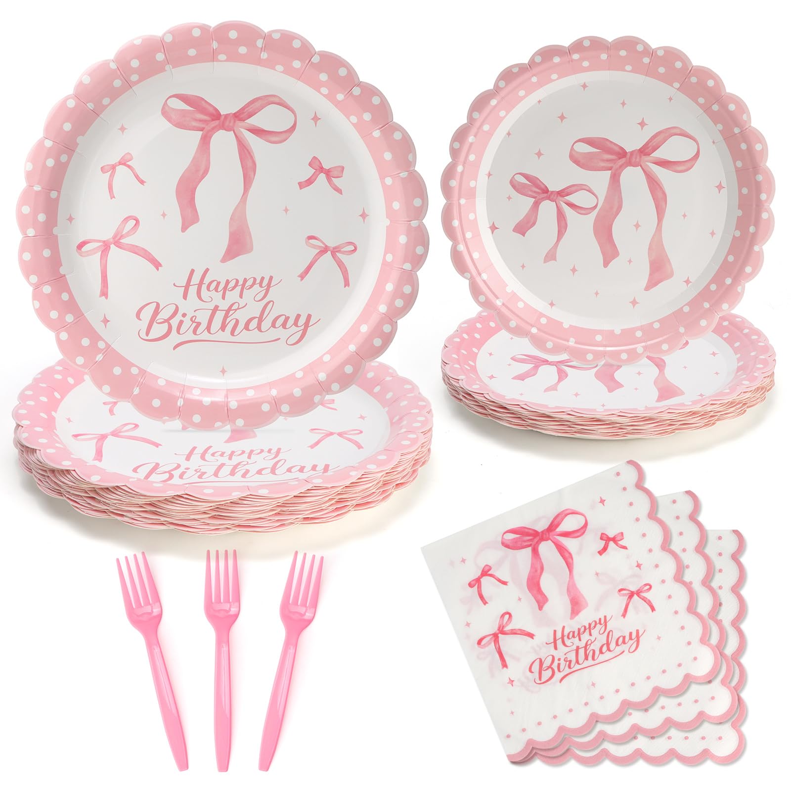 Serviettes de table d'anniversaire et assiettes en carton rose pour gâteau de fête