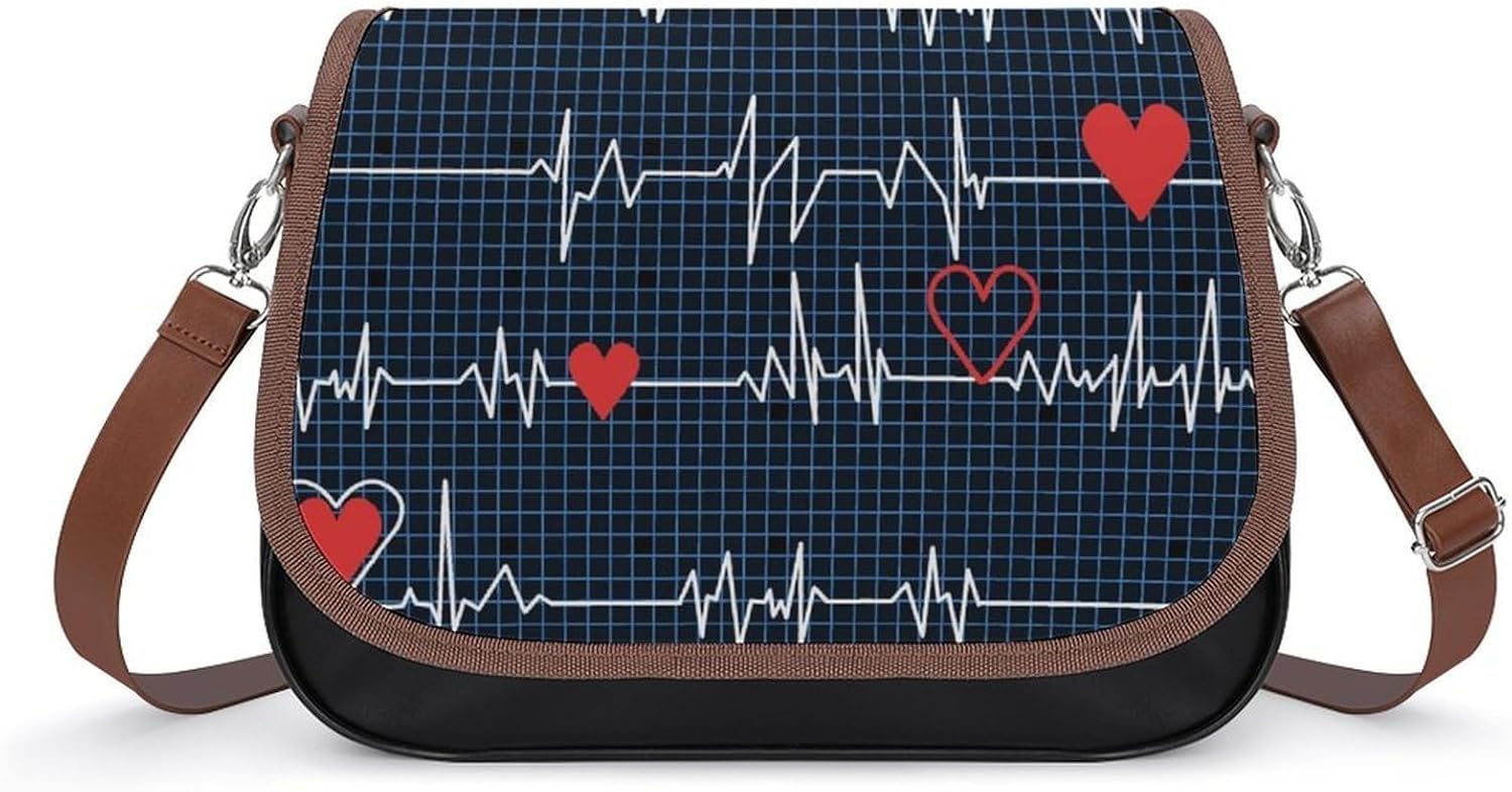 Calling All Nurses Heart BeatWomen's Faux Leather Crossbody Bag, Waterproof Wrinkle-Resistant Shoulder Bag with Detachable Strap, Large Capacity Casual Handbag, Fashion Daily Purse for Shopping Work D