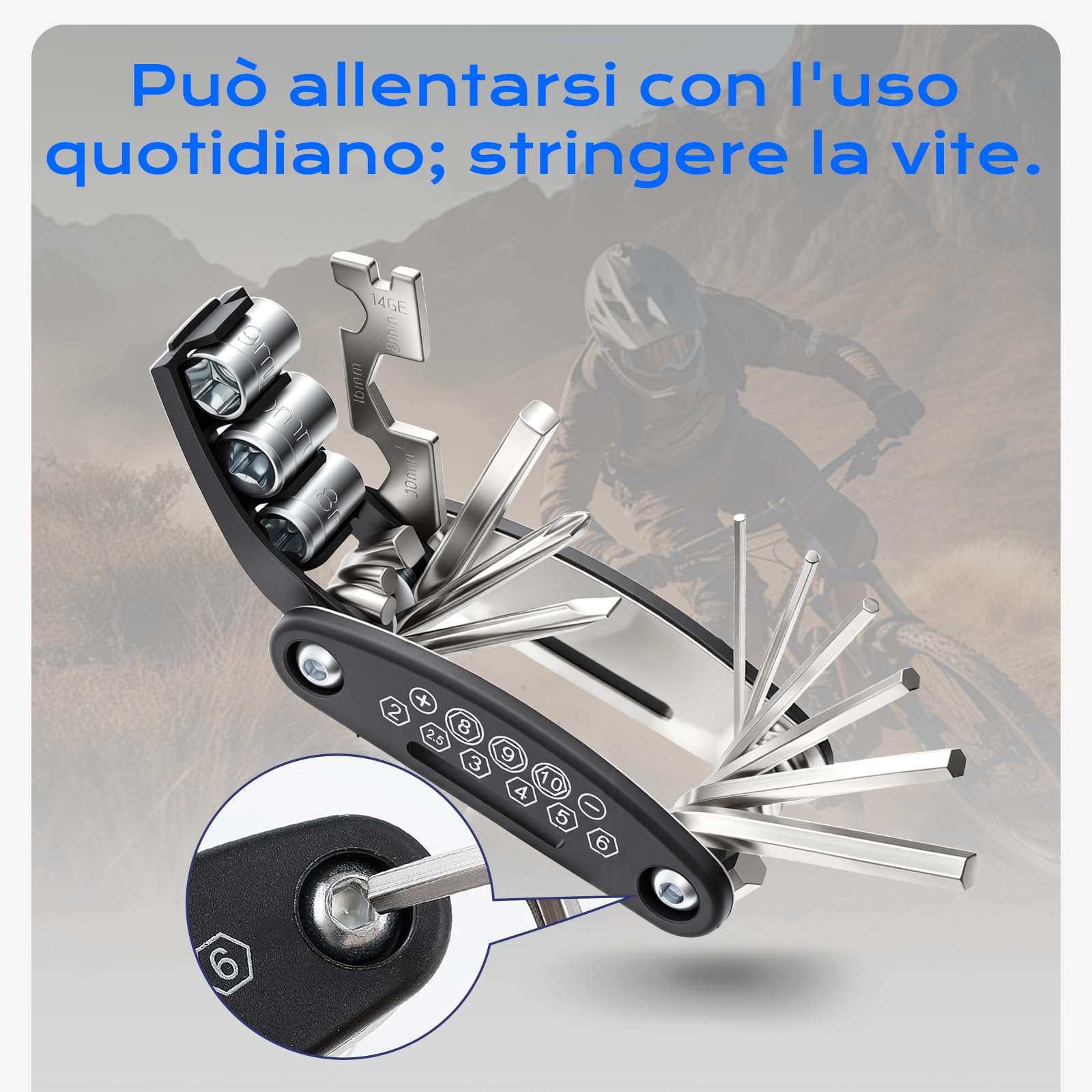 Kit Riparazione Velo, Kit Strumenti Bicicletta, Strumento Multifunzione 16 in 1, Kit di Foratura Velo con 3 Leva Pneumatico Velo, Rustine Velo Accesorio per Bicicletta, MTB Ciclismo