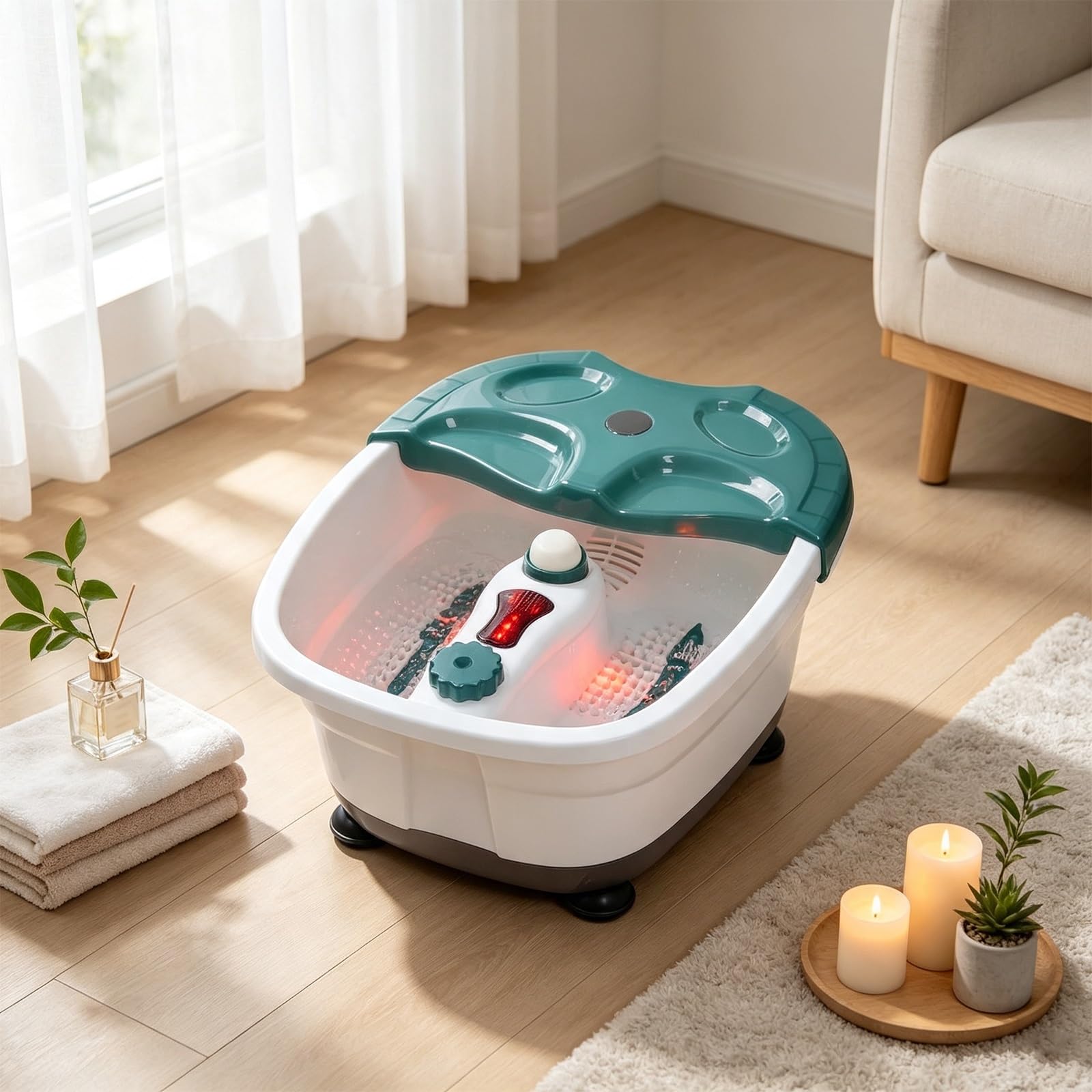 Vasca Idromassaggio for Piedi, Calore A Infrarossi e Massaggio Con Bolle | Coperchio Isolato Base Antiscivolo,Pannello Controllo Rotante Rotazione Singola,Pietra Pomice Incorporata