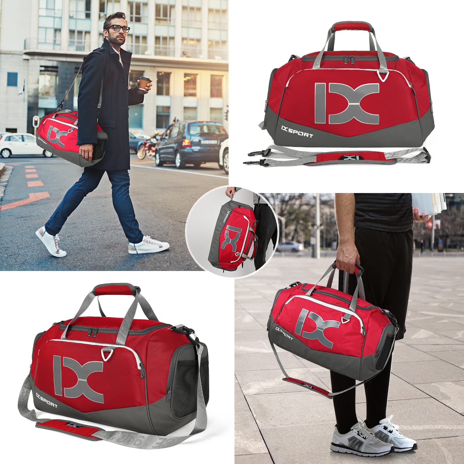 INOXTO - Bolsa deportiva de viaje para gimnasio, con bolsillo seco y húmedo y compartimento para zapatos, para mujeres y hombres, 40 L/55 L, impermeable, bolsa de fin de semana para natación, deportes