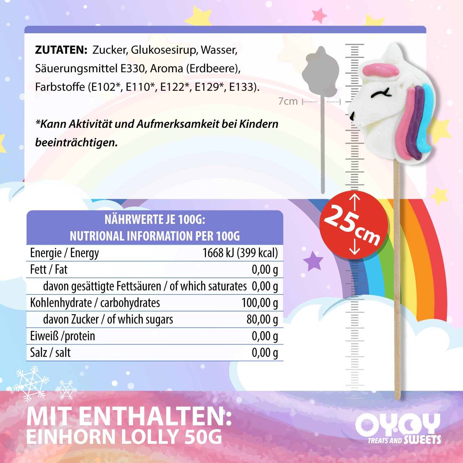 OYOY 50cm Schultüte gefüllt mit 515g Süßigkeiten Mix I Schultüte Fuchs I Einschulung Geschenk I Schultüte fertig gefüllt I Schultüte mittel mit Riesenlutscher Einhorn