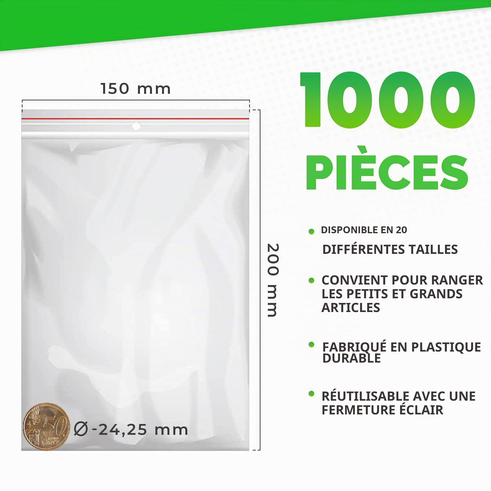 V1 TRADE Sachets Plastiques Transparent Zip 1000 Pièces 150x200mm – Pochon Refermable Résistant – Sachet Plastique Refermable Pour Aliments, Bricolage, Accessoires