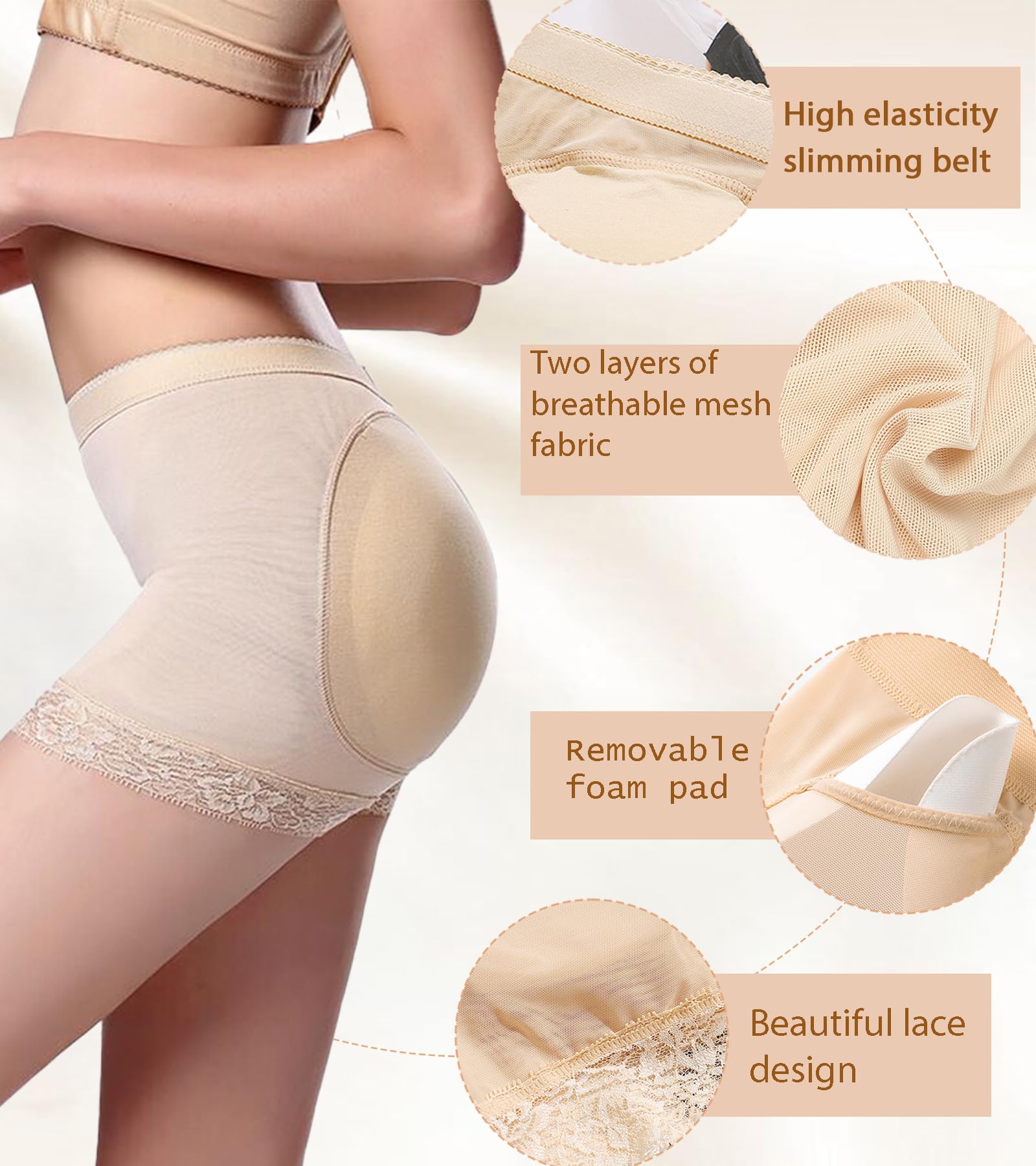SOLO ACTFIT Mutande Imbottite Donna Hip Lifter Body Shaper Mutande Imbottite Boxer Push Up Invisible Perfetto Hip Senza Panty Control Giunte Modellante Shapewear Pantaloni con Cuscinetti Rimovibili