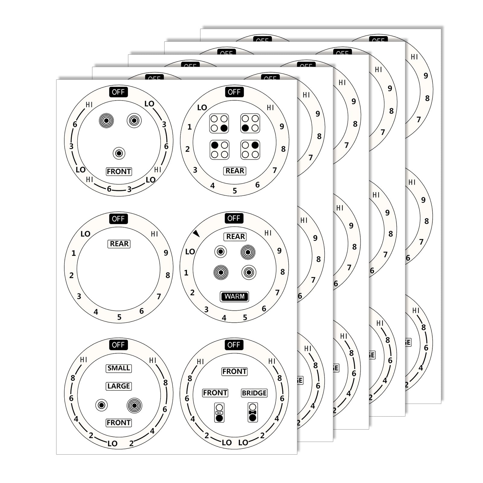 5pcs Stove Dials Stickers, Stovetop Knob Symbols Adhesive Stickers for Top Burner Control Dial, Range Oven, Gas Stove Knob Burner Identification