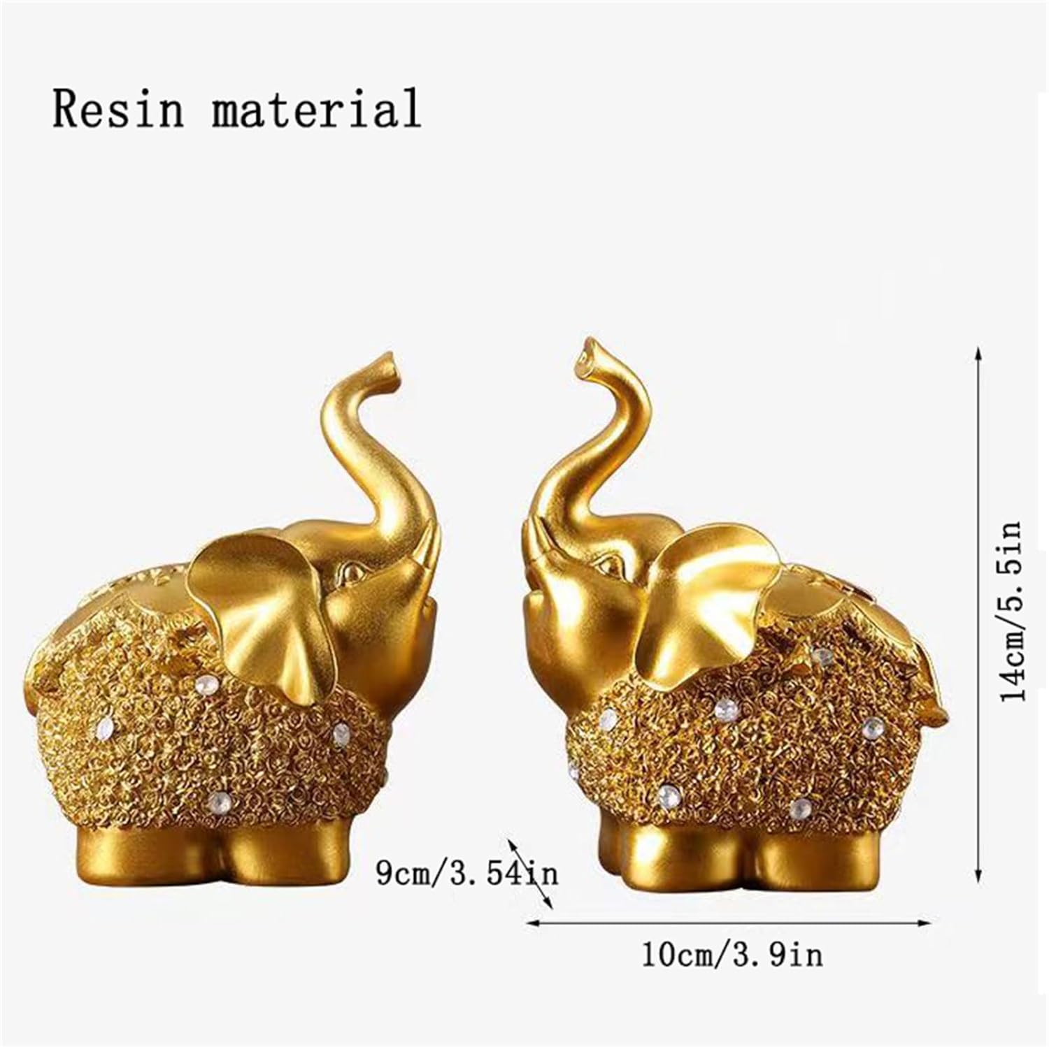 Elephant Statue, Gold Lucky Elephant Figurines for Living Room & Table - Gift Perfect for Home Decor (2 Elephant)