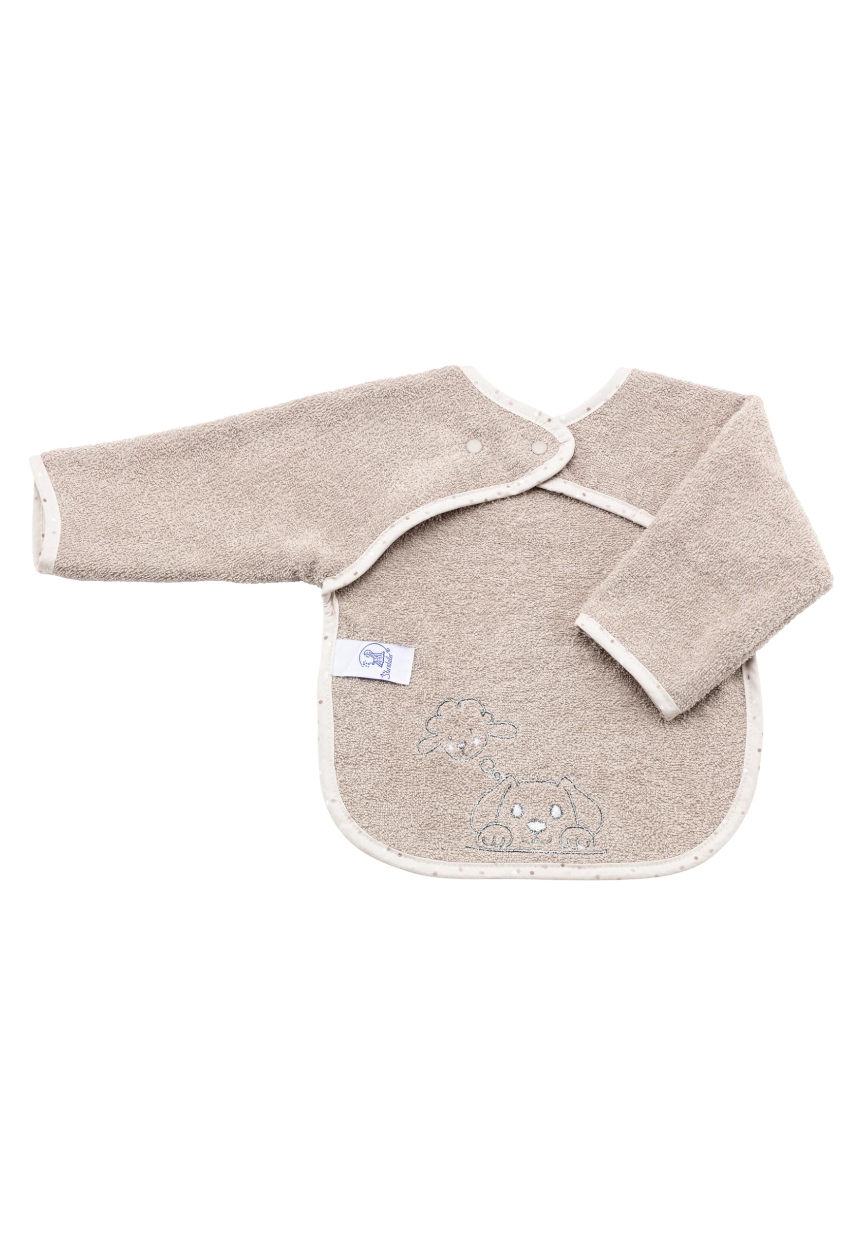 Sterntaler Frottee Ärmellätzchen Bauernhof - Baby Lätzchen mit Ärmel aus saugfähiger Baumwolle mit Stickerei und praktischem Druckknopfverschluss, sandfarben