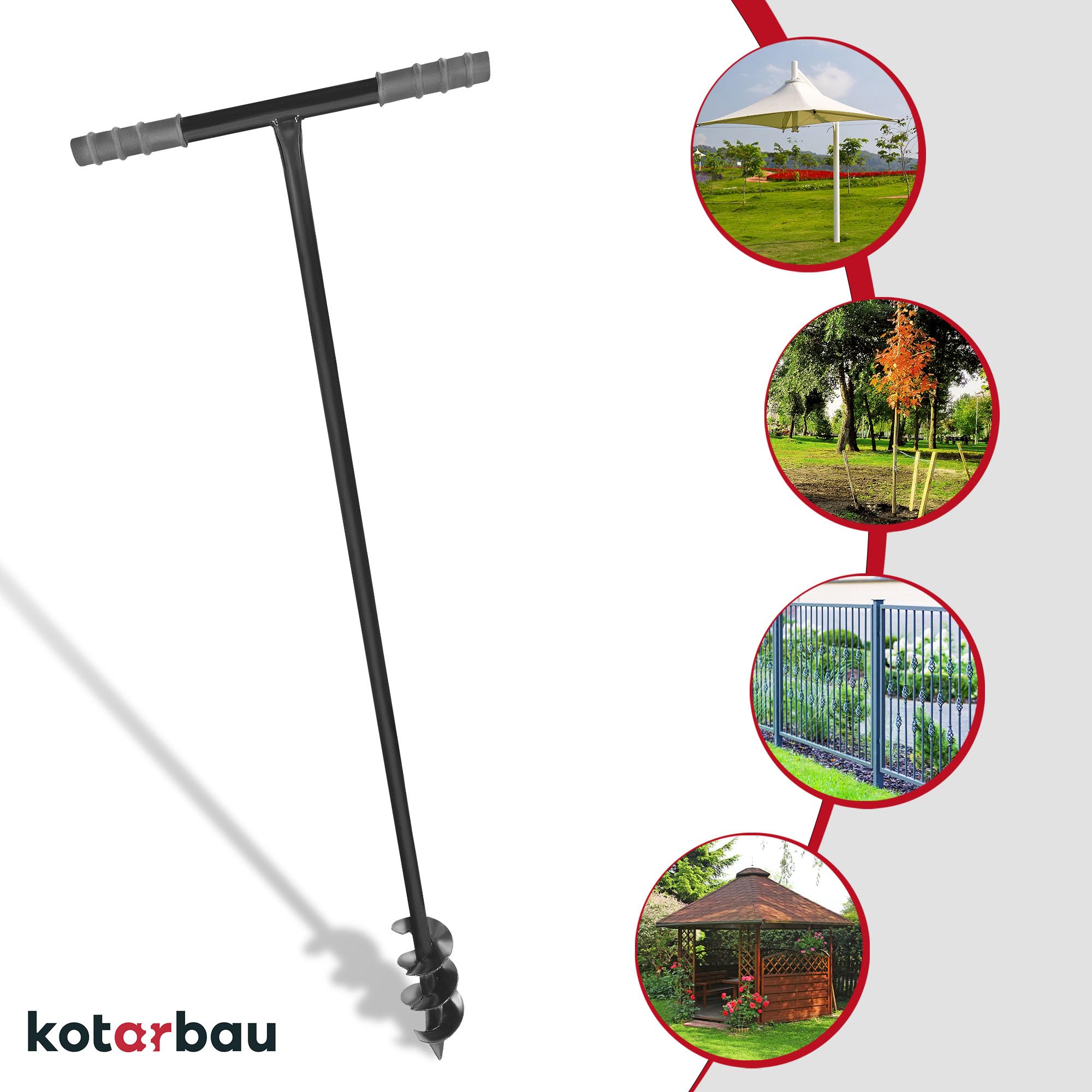 KOTARBAU® Ahoyadora manual 80 mm, Taladro de tierra manual, Perforadora de suelo con mango en T antideslizante, Barrena de jardín, Perforador de mano, Broca espiral de tierra, Plantador Cavahoyos