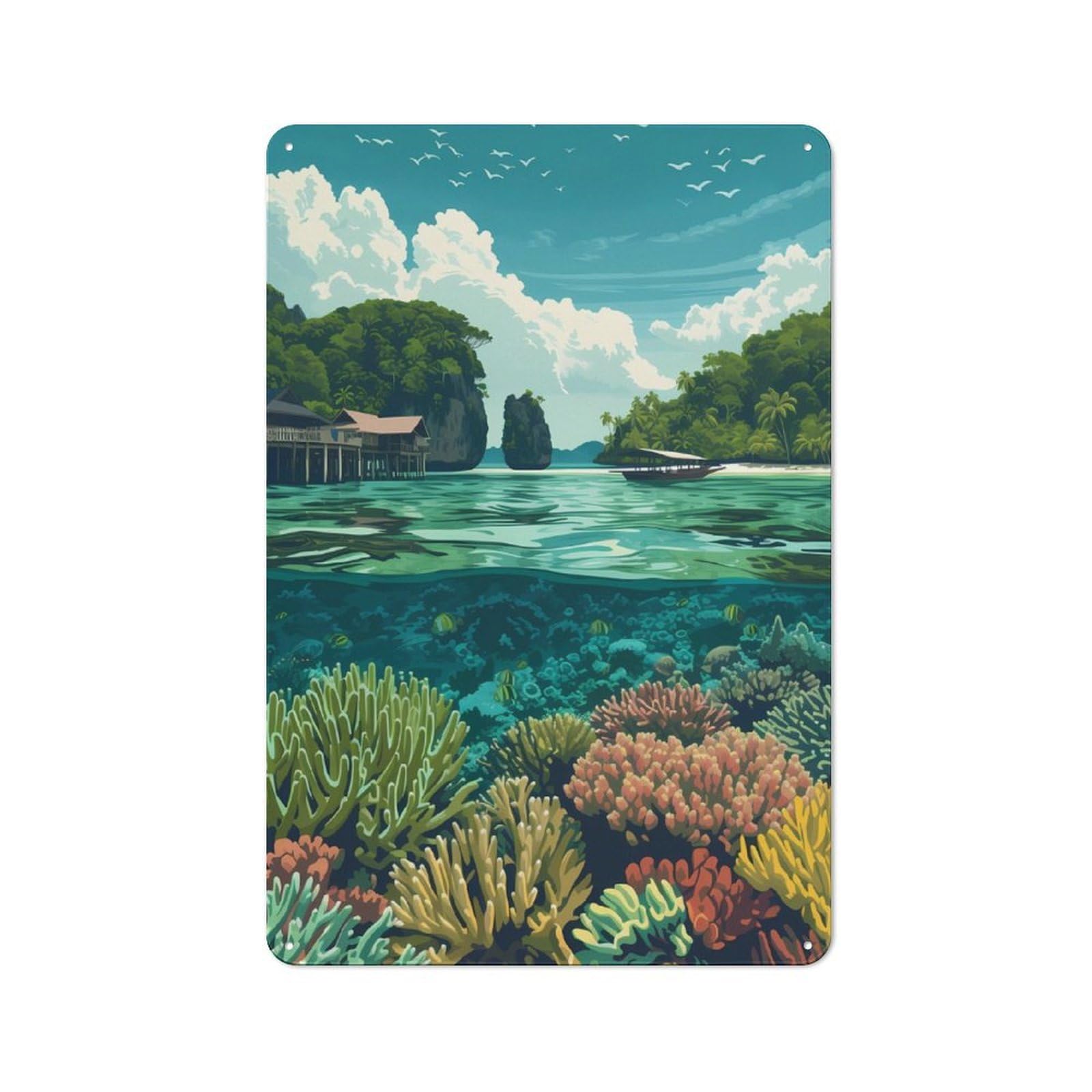 Junmoney Underwater In Raja Ampat Printed Metal Sign 30X20cm For Man Cave Or Games Room, Suited To Man Cave Decor Fans