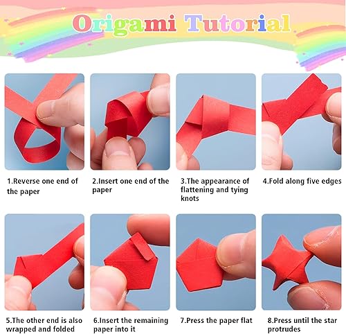 Miniatura 3 de 1350 hojas de papel de estrella de origami, tiras de papel de estrella de la suerte, papel de estrellas de origami de doble cara, color sólido,