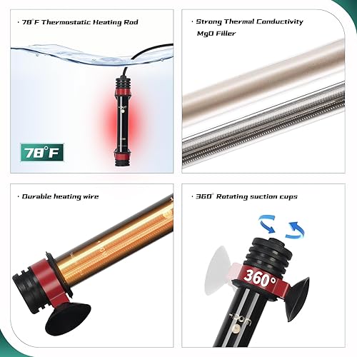 Miniatura 3 de UPETTOOLS Calentador de acuario sumergible para pecera de 78  para acuarios de agua salada o dulce de 100 W con 2 ventosas, protección de alta