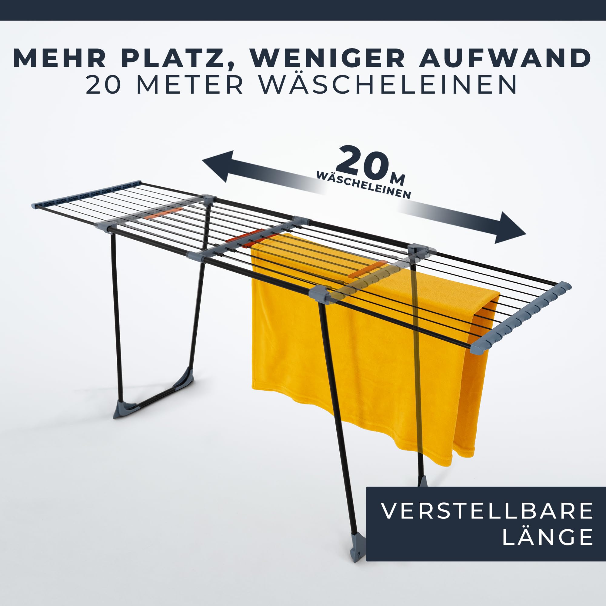 Séchoir à linge extensible XXL, surface de séchage 20 m, stable, peu encombrant, avec pinces, support pour linge domestique, noir (Phoenix noir)