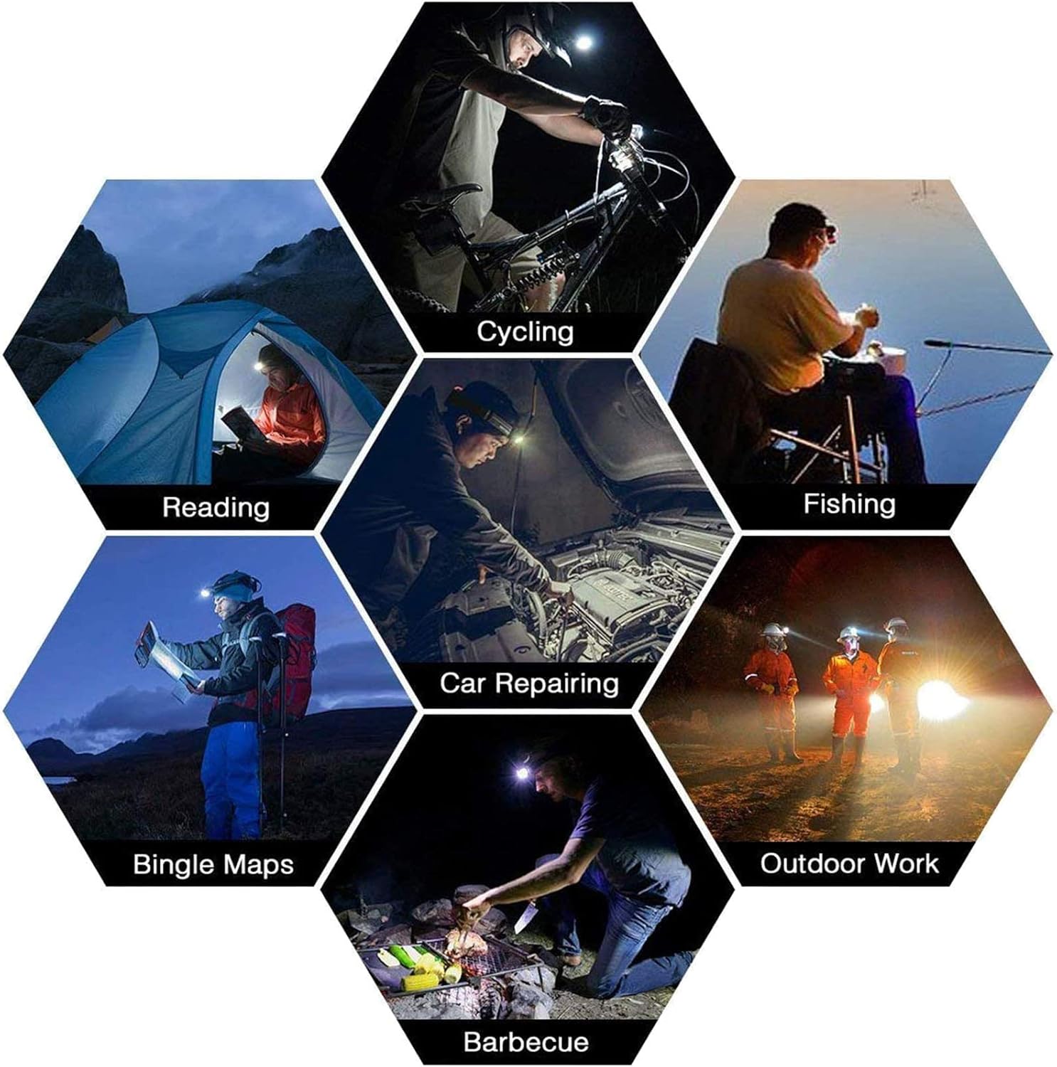 Super bright 15000 Lumen Rechargeable headlamp,5 LED 6 Modes USB Rechargeable with 6Pcs Battery Waterproof Flashlight Hard hat accessories Head Lights for Camping, Hiking, Outdoors,Walk the dog - - 