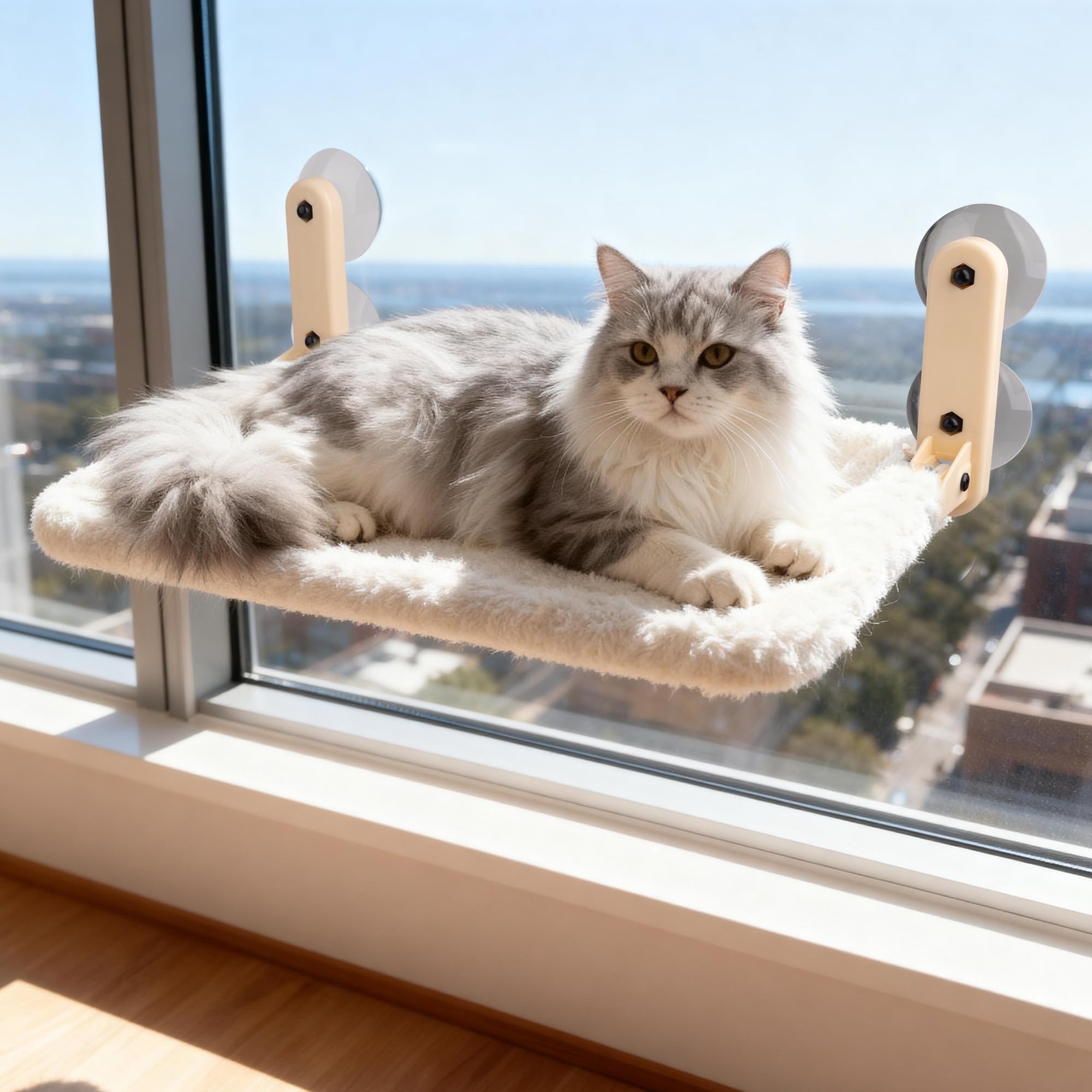 Pet Prime Faltbare Katzenhängematte, Fensterliege für Katzen, Fensterliege mit 2 Bezügen ideal für ganzen Jahr, Katzen Sitzpaltz mit starken Saugnapf, hält bis zu 20kg, für Glatte Oberflächen - Groß