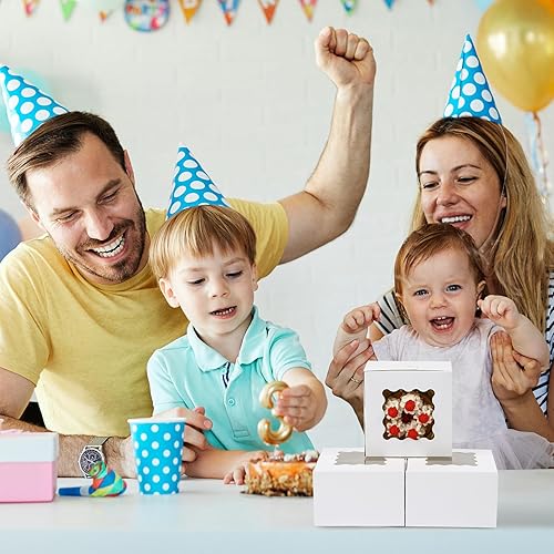 Miniatura 29 de Moretoes 120 cajas blancas para panadería, cajas de galletas de 4 x 4 x 2.5 pulgadas con ventana para pasteles pequeños, golosinas, donas, dulces