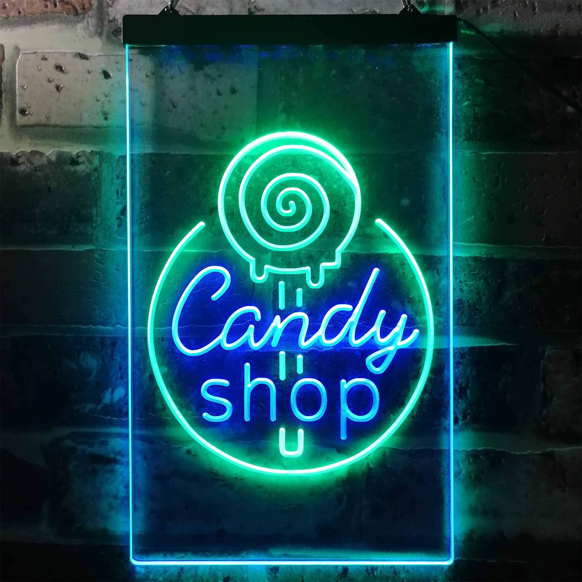 ADVPRO Candy Shop Sweet Kid Room Dual Color LED Enseigne Lumineuse Neon Sign Vert et Bleu 300 x 400mm st6s34-i3219-gb