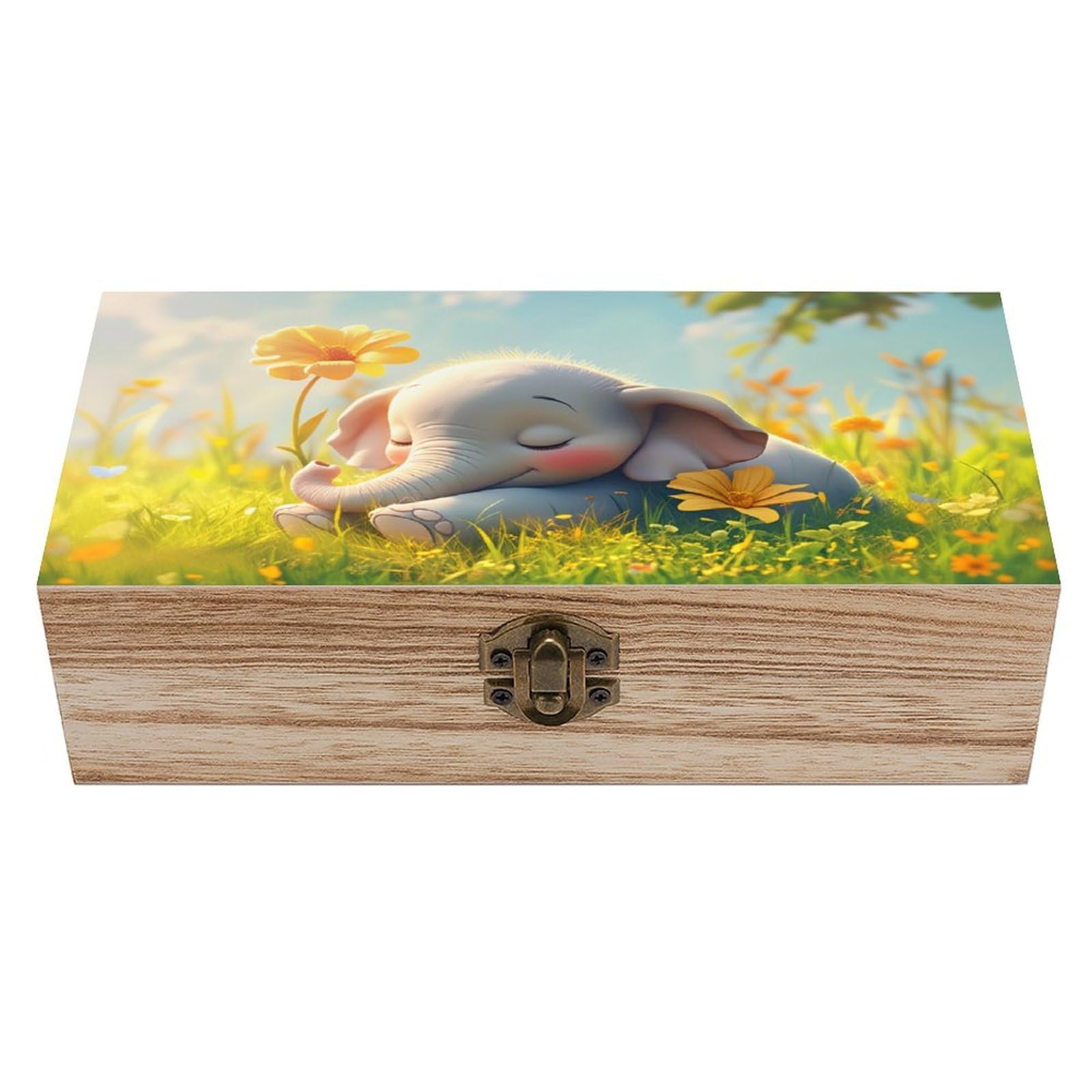 asbwuo Sleeping Elephant Vintage Wooden Keepsake Box
