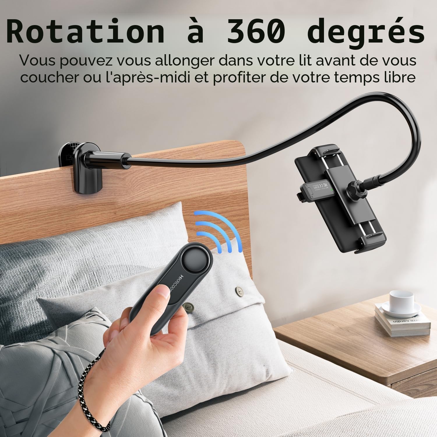 Support pour Tablettes pour la Lecture Kindle avec RF Télécommande Tourne Page (HKRC005, Noir), Support pour eReaders et Télécommande Liseuse, Accessoires pour la Lecture Kindle/iPad/Tablets