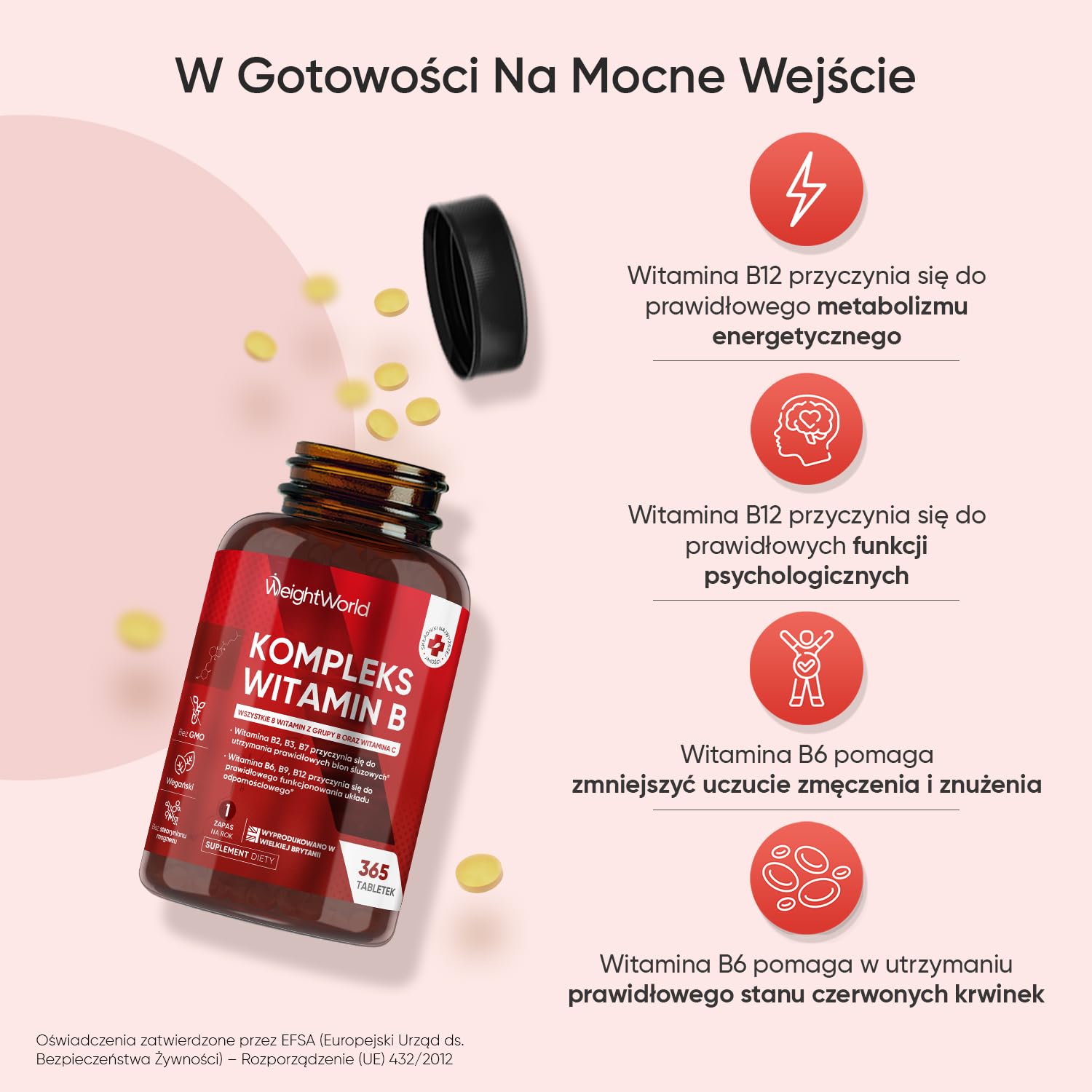 Kompleks witamin B wzbogacony o witaminą C – 365 wegańskich tabletek, 1 rok zapasu – 8 witamin z grupy B, pełny kompleks B: B1, B2, B3, B5, B6, B7 (Biotyna), B9 (Kwas foliowy) i B12