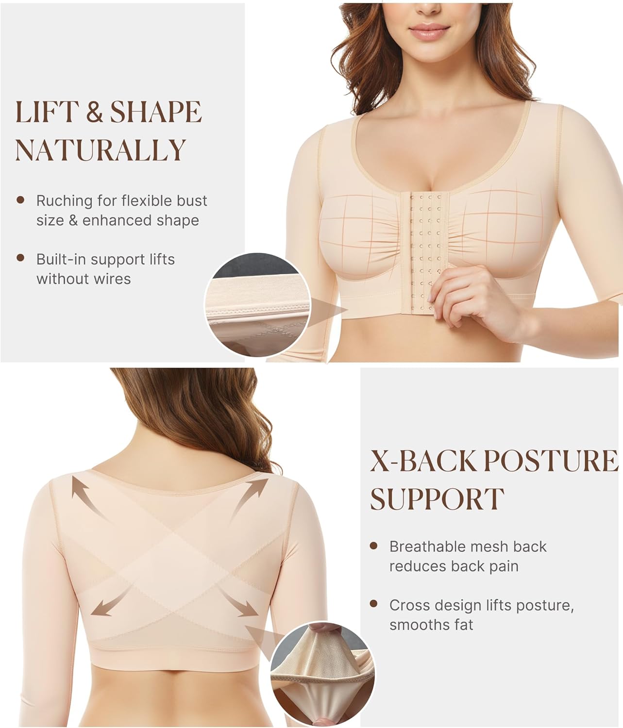 BRABIC Upper Arm Shaper for Women Fajas Post Surgery Compression Sleeves Front Closure Bra Arm Lipo Shapewear Tops - Image 4