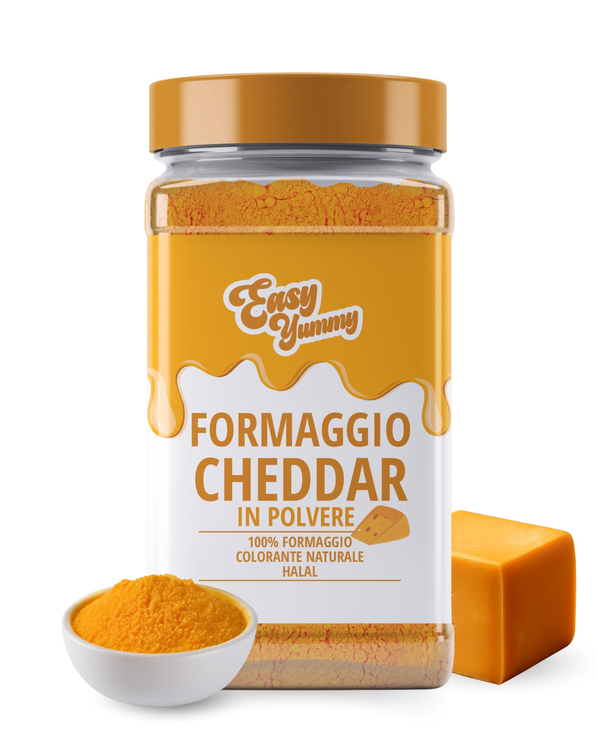 EASY YUMMY - Polvere di Formaggio Cheddar 300 g – Gusto di Formaggio Istantaneo per Piatti & Snack – Sempre Pronto, Senza Frigo – Prodotto in Europa con 100% Formaggio Reale – Colorazione Naturale