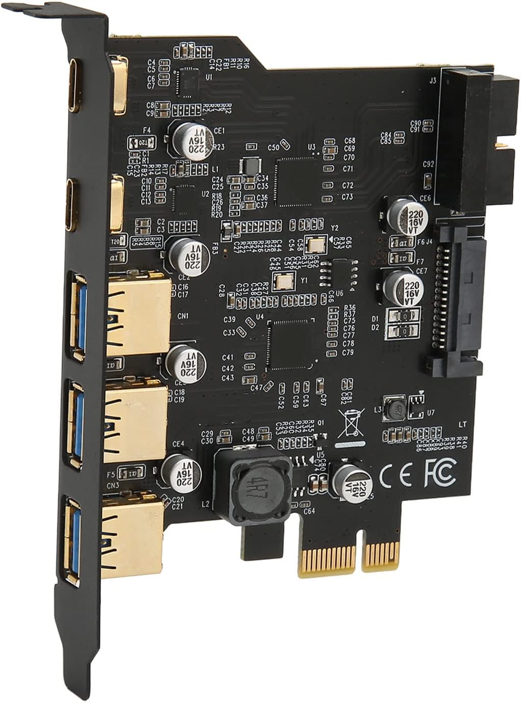 PCIE 1X to USB Expan Card, 5 Ports PCIE to USB 3.0 A Card, 3xUSB3.0 and 2xType C Ports with 19Pin Socket, Speed 5Gbps Transfer for PC Desktop, Compatible with