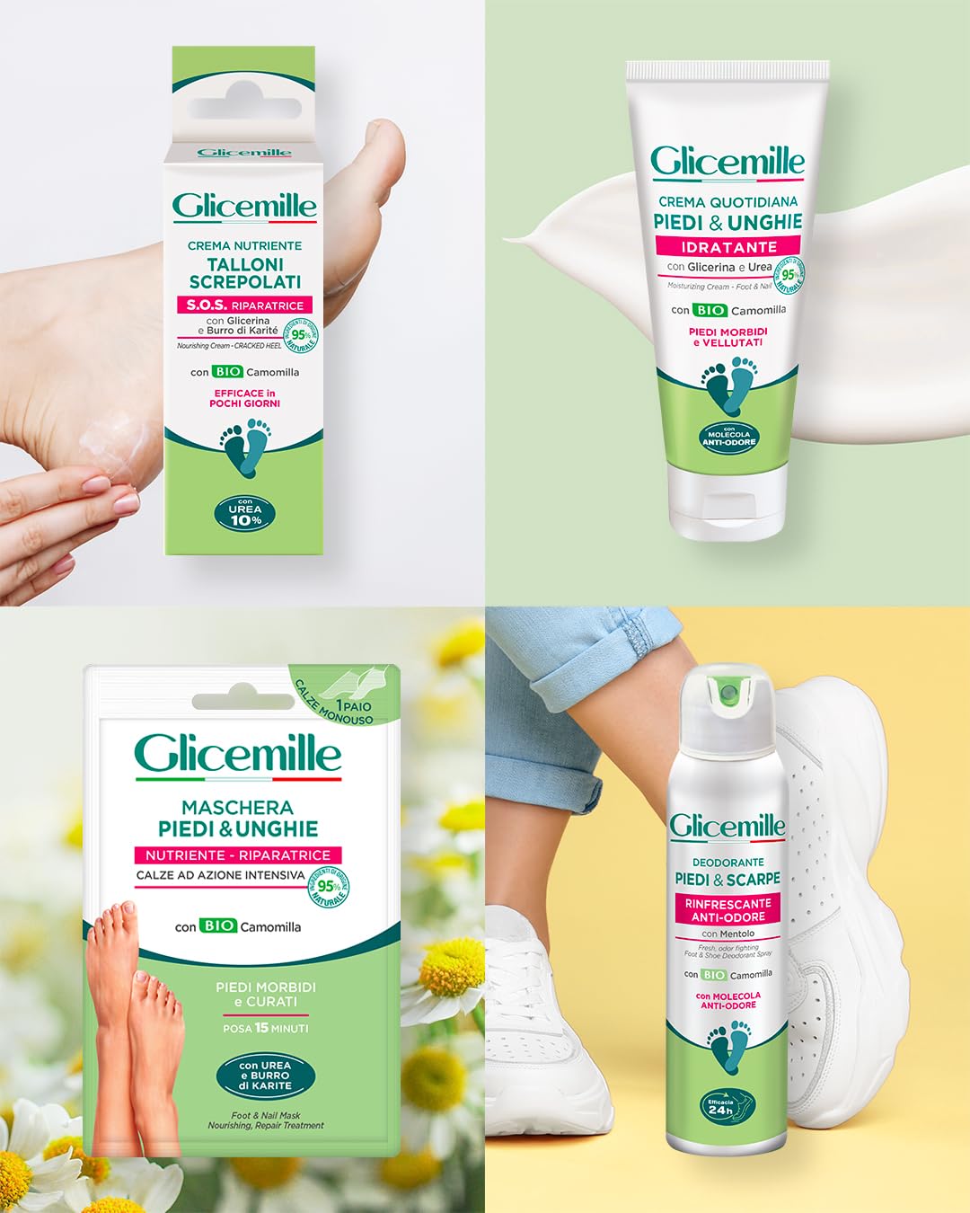 GLICEMILLE | Deodorante Piedi&Scarpe, Rinfrescante e Anti-Odore, 6x150ml | Con Mentolo e Camomilla, Efficacia 24h