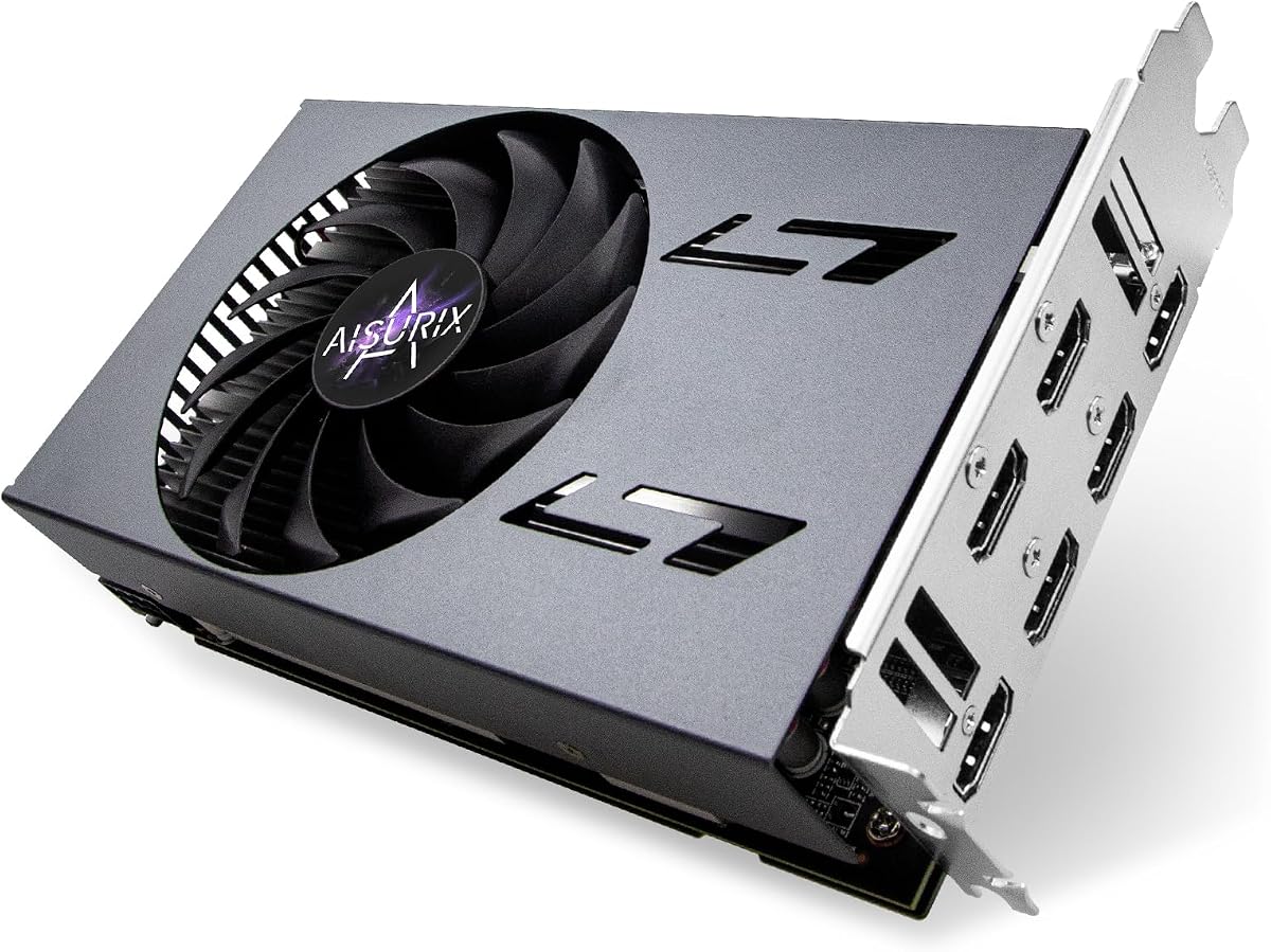 Tarjeta gráfica Aisurix RX 580 8GB GDDR5 GPU 6X HDMI, configuración de monitores múltiples de 6 pantallas independientes, tarjeta de video DDR5 de 256 bits para computadora PC ITX Ranura única PCI Express