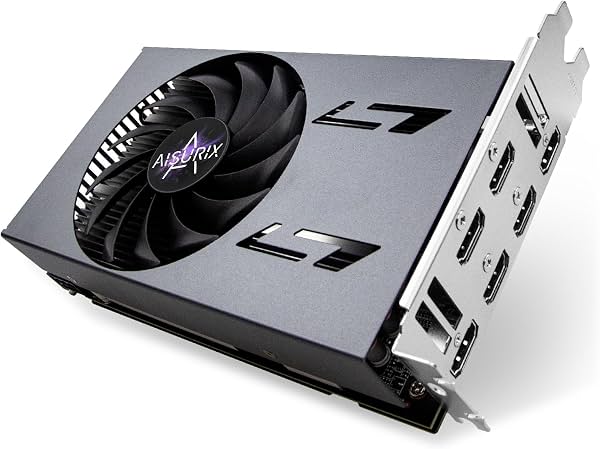 Tarjeta gráfica Kelinx Aisurix RX 580 8GB GDDR5 GPU con 6 puertos HDMI, soporte de 6 pantallas independientes, memoria DDR5 de 256 bits, tarjeta de video para PC de escritorio, ITX de un solo slot PCI Express
