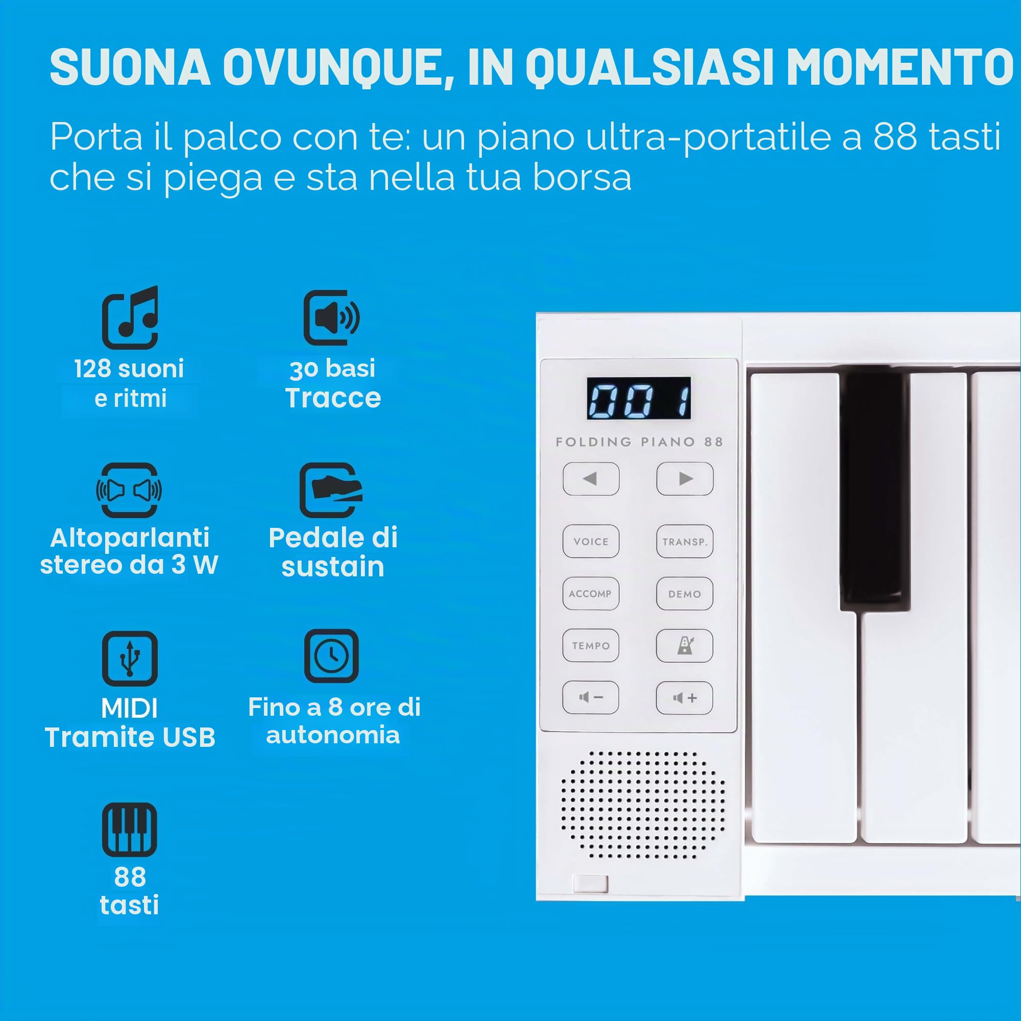 Blackstar Carry-on Bianco 88 tasti Controller MIDI USB pianoforte portatile pieghevole digitale con batteria ricaricabile