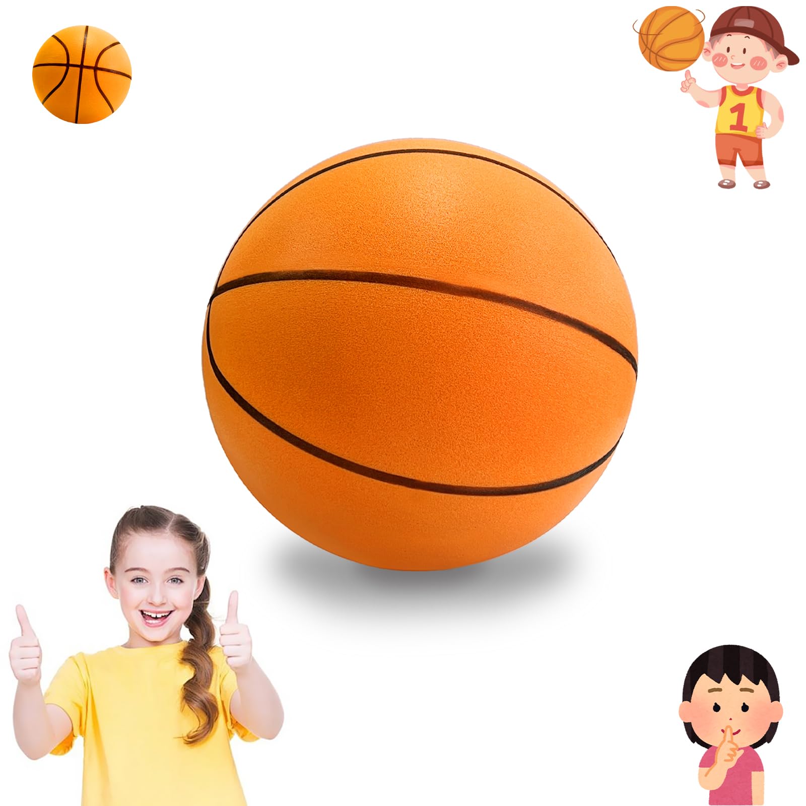 Silent Basketball Dribbling Indoor, 2024 Latest Foam Basketball Indoor Training Ball, Silent Bouncing Basketball, 24cm/9.4in Training Foam Ball,Uncoated High-Density Foam Ball(Orange)