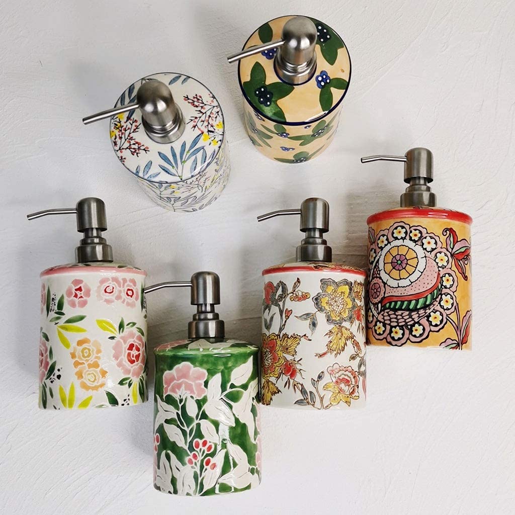 Distributore di sapone per le mani ricaricabile per bottiglie di sapone per il bagno dell'hotel, flaconi di gel doccia in ceramica vintage dipinti a mano in Francia, flacone per lozione per il bagno,