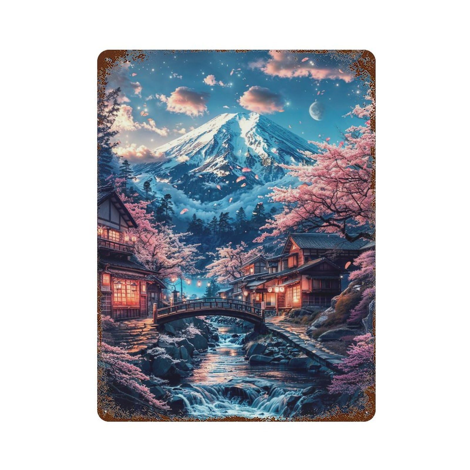 Japanese Mount Fuji View Rusty Metal Tin Sign 15.7"x11.8", for Shed, Workshop And Garage Wall Decor, Novelty Wall Decor