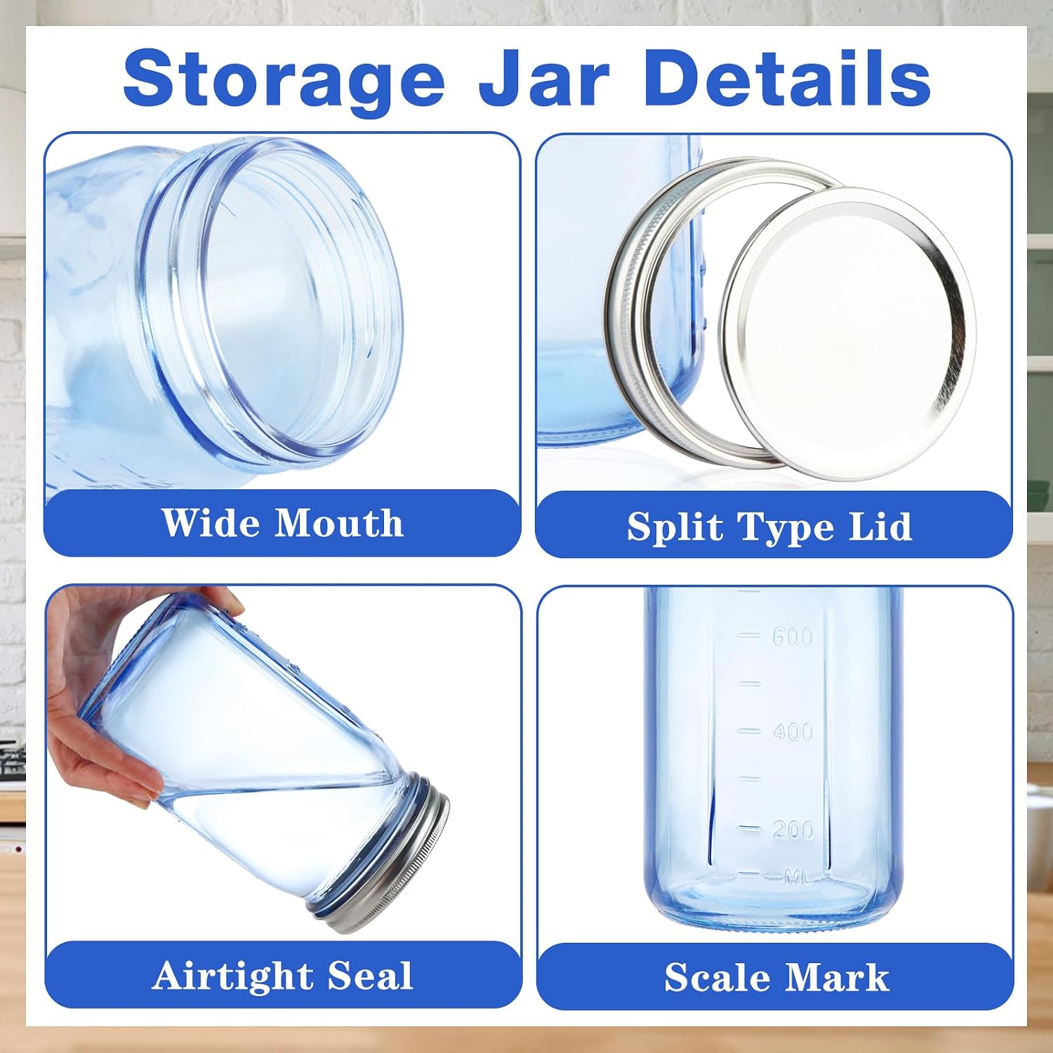 CARBLIN 2 Pack 32 oz Mason Jars,Blue Wide Mouth Glass Canning Jar with Lids image 5