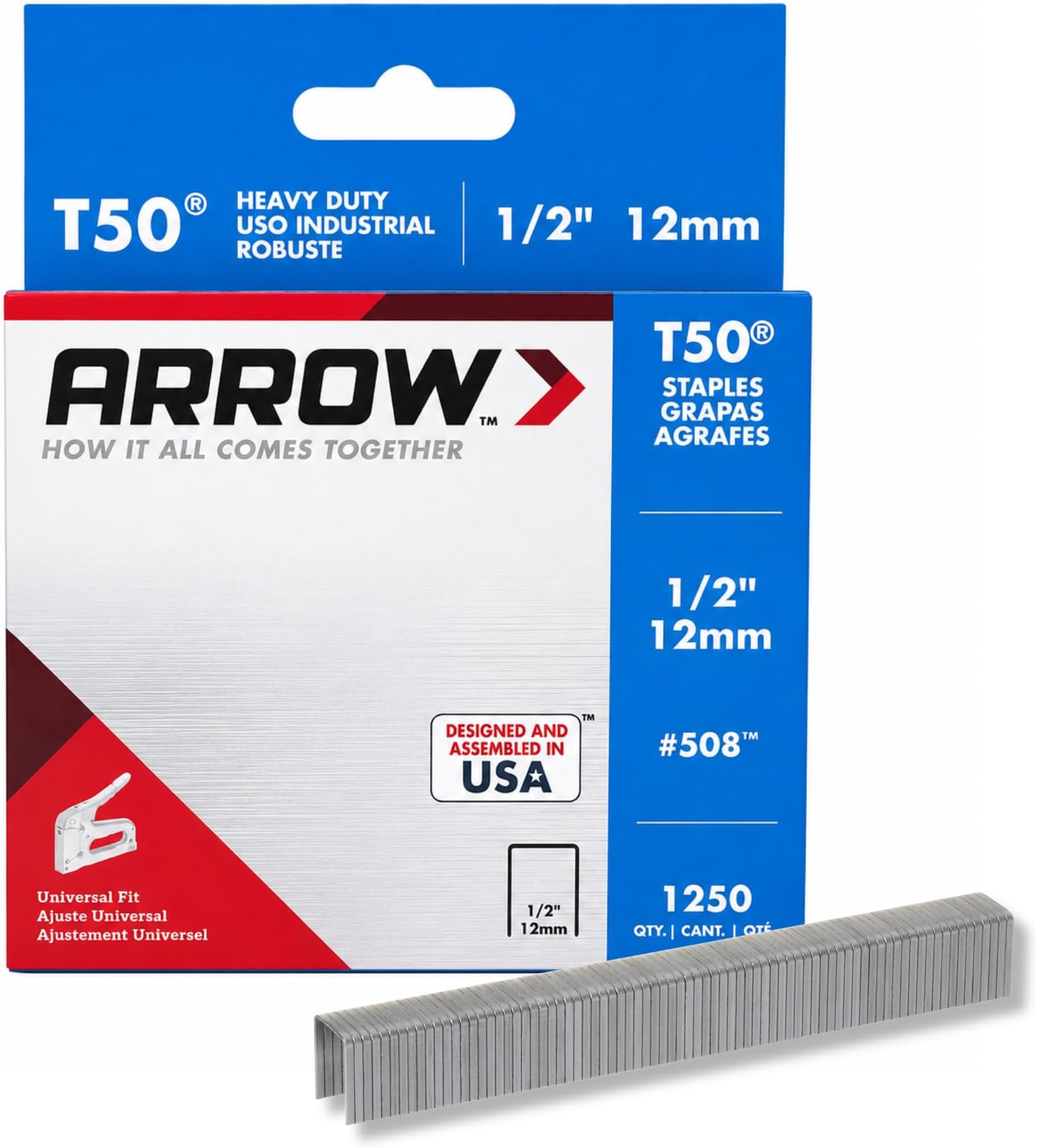 508 Heavy Duty T50 1/2-Inch Leg Length, 3/8-Inch Crown, Staples for Upholstery, Construction, Furniture, Crafts, 1250 Count(Pack of 1)