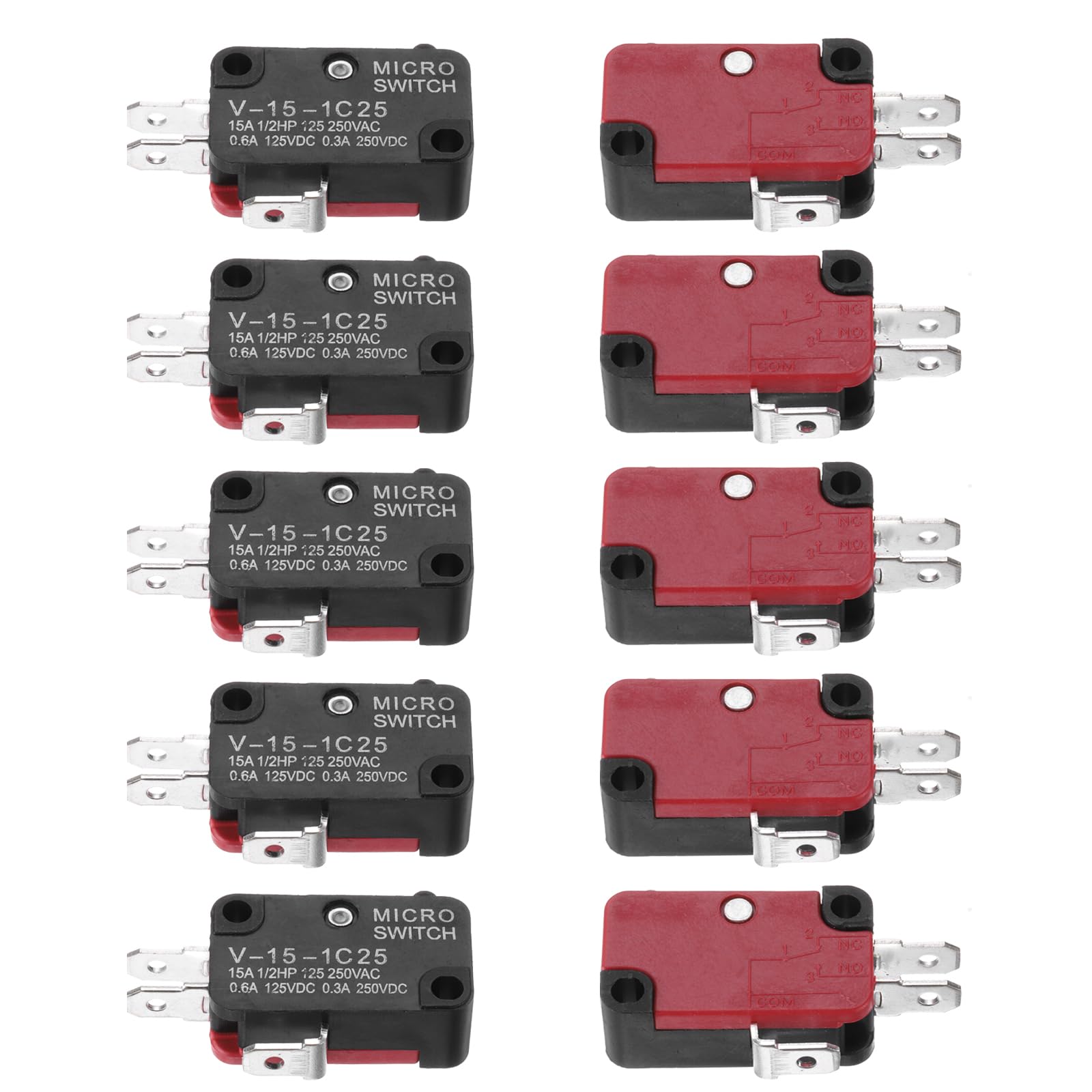 uxcell 10Pcs V-15-1C25 1NO + 1NC Micro Limit Switch 15A 125/250VAC Waterproof Miniature Micro Switches for Precision Components