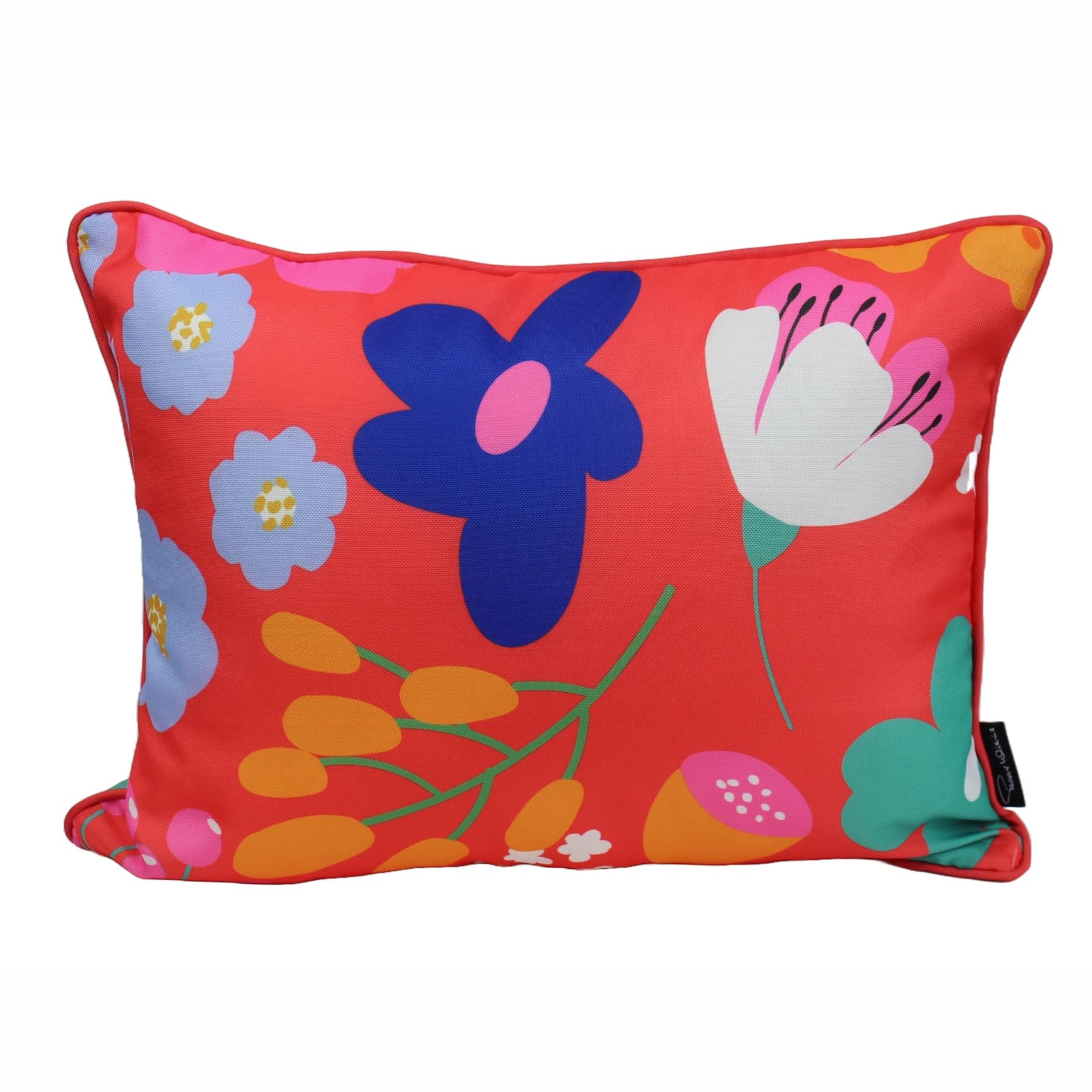 Peggy Wilkins Outdoor Rectangle Cushion 32 x 44 cm Water-Resistant Garden & Indoor Seat Cushion Removable Zipped Cover, Piped Edge, Soft Infill for Chairs, Benches, Patio Floral Colour Bloom Orange