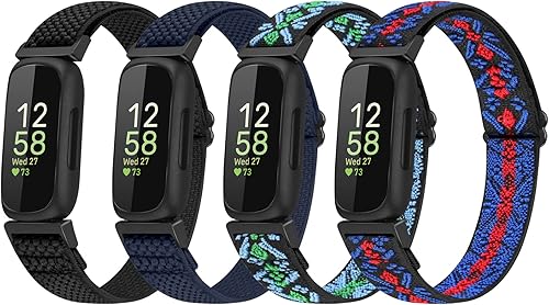 Paquete de 4 bandas compatibles con Fitbit Inspire 3Inspire 2InspireInspire HRAce 3Ace 2, correas elásticas ajustables de nailon de repuesto para