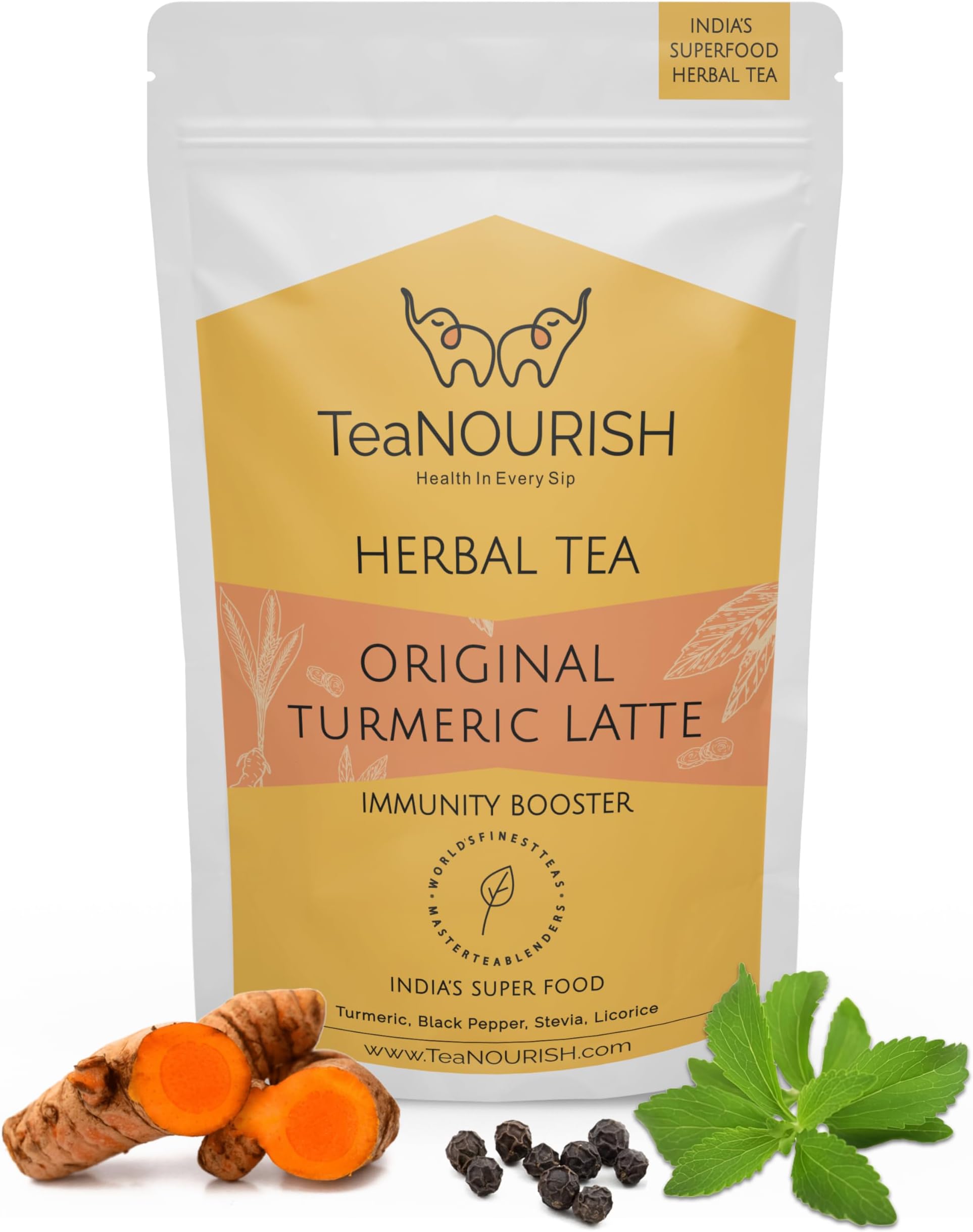 TeaNOURISH Original Turmeric Latte | Golden Milk Powder | Authentic Indian Remedy | Reduces Inflammation & Supports Immunity | 100% NATURAL INGREDIENTS - 3.53oz/100g