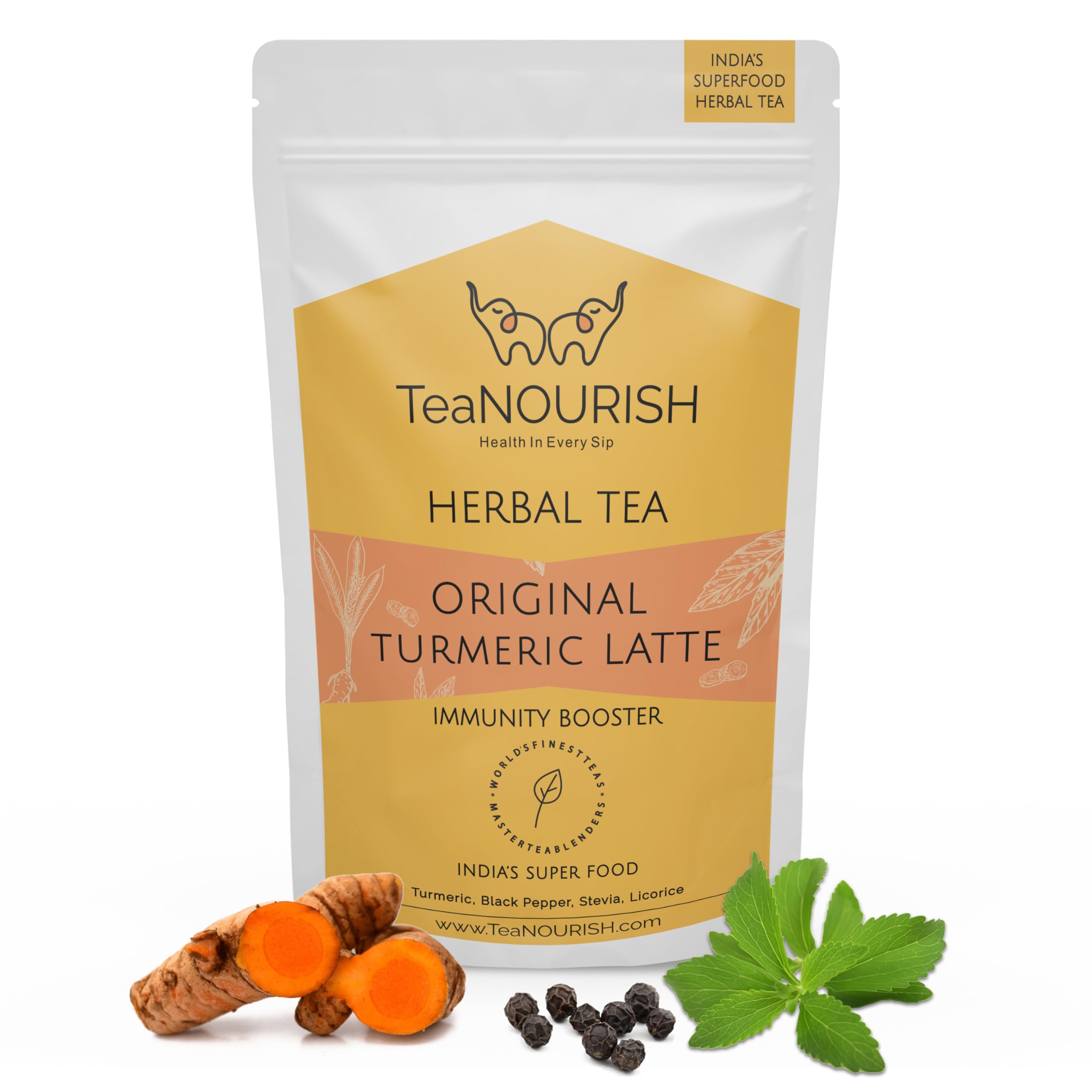 TeaNOURISH Original Turmeric Latte | Golden Milk Powder | Authentic Indian Remedy | Reduces Inflammation & Supports Immunity | 100% NATURAL INGREDIENTS - 3.53oz/100g