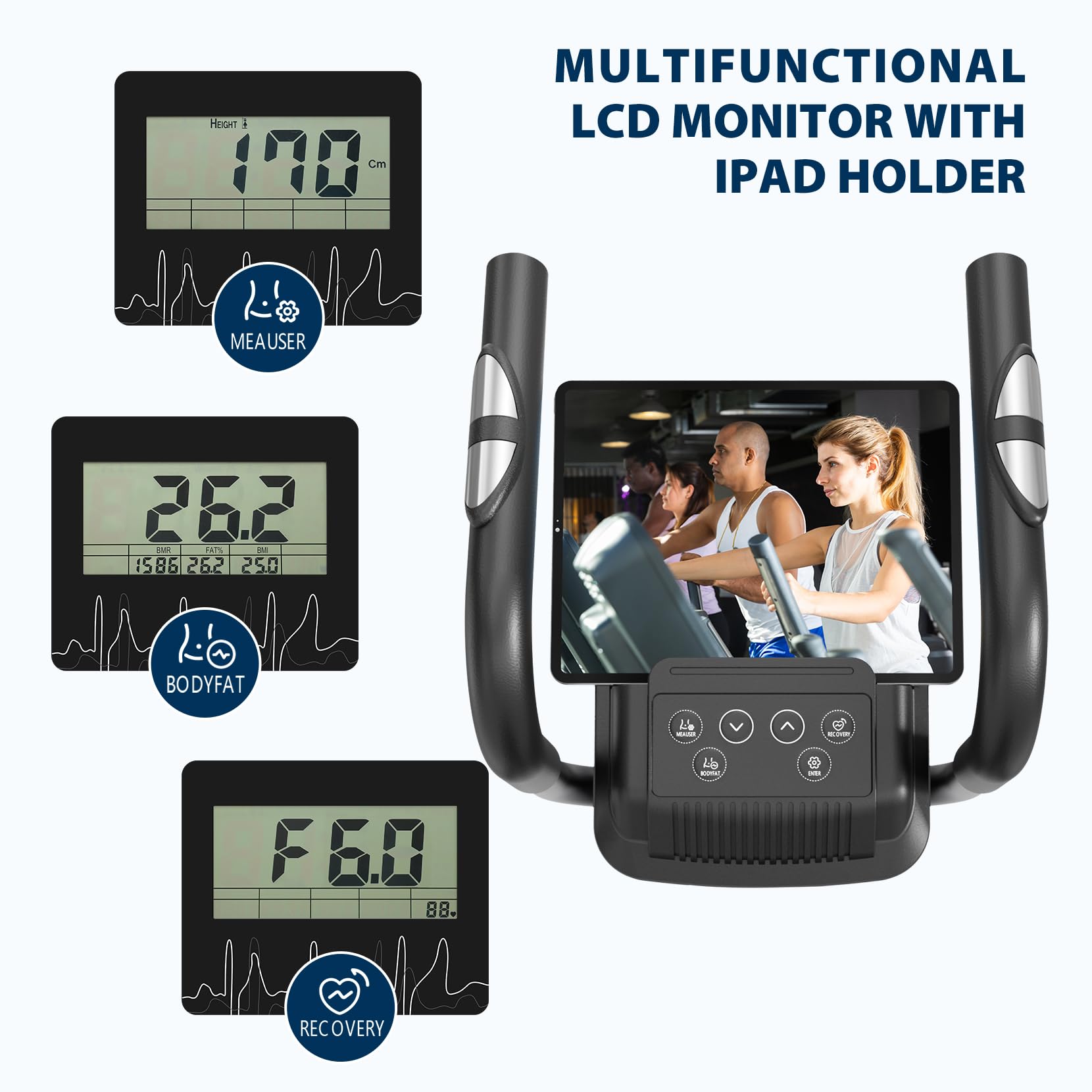 Dripex Ellittiche, Ellittica da Casa con Sistema di Quida Magnetica Ipersilenzioso e Monitor LCD Multifunzione, Cyclette Ellittica con Falcata da 15,3 Pollici e 16 Livelli di Resistenza