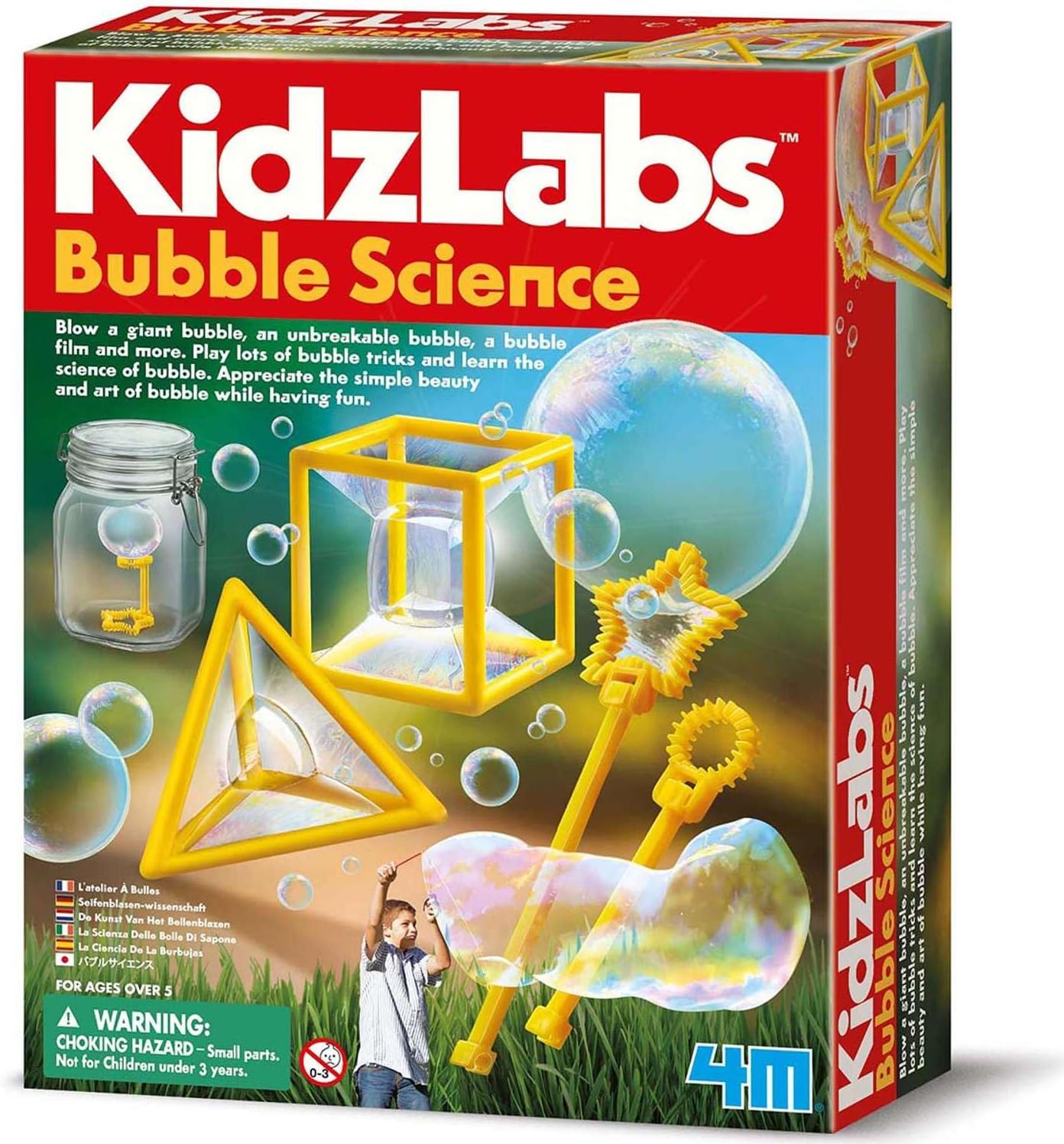 4M KidzLabs Bubble Science Kit | STEM Toy for Kids Age 5+ | Play Interactive Soap Film Experiments & Art Tricks - Build Giant Bubbles that Float & Bounce | Educational Childrens Gift