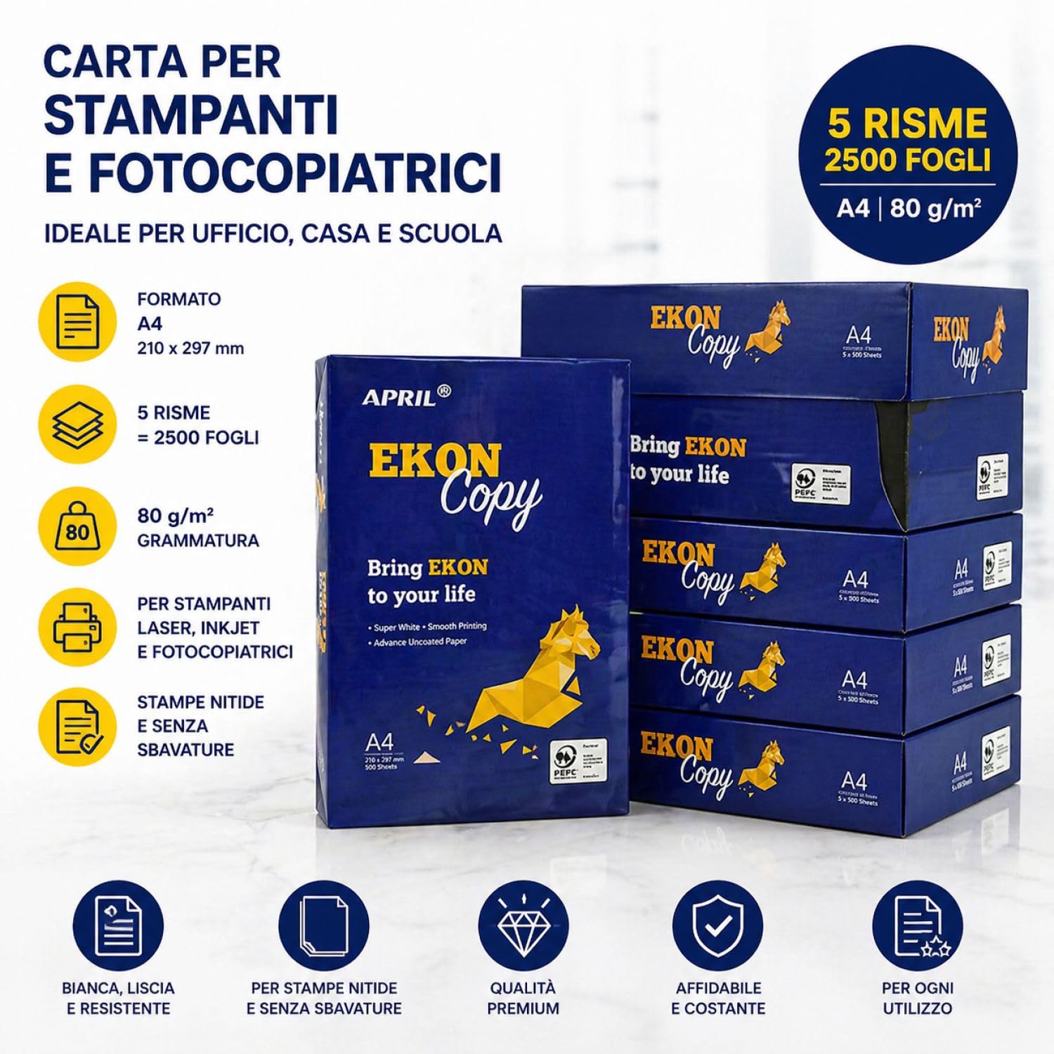 Risma Carta A4 5 pacchi 2500 fogli