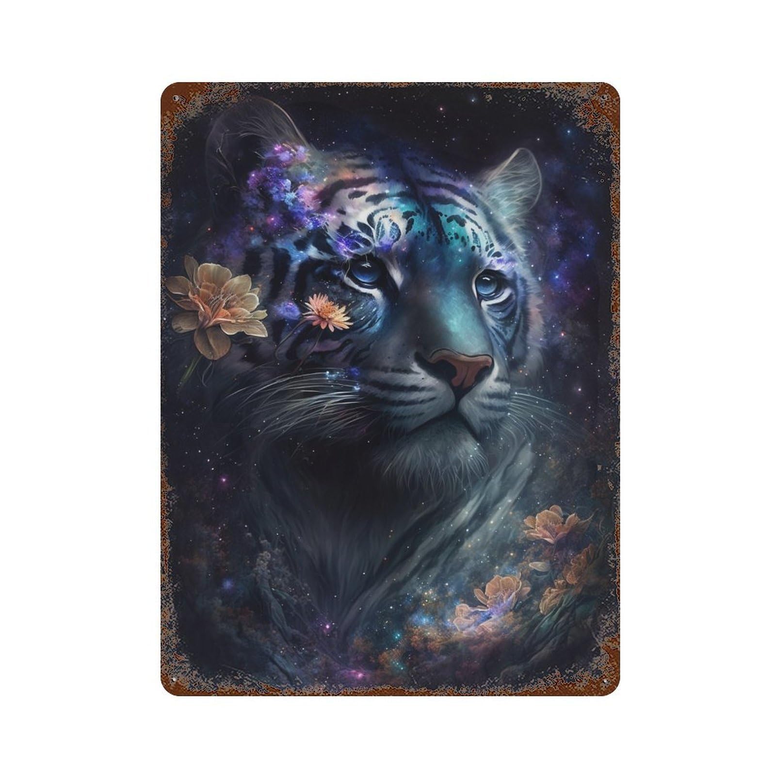 Galactic Tiger Fantasy Decorative Tin Sign 15.7"x11.8", for Farmhouse, Kitchen And Entryway Decor, Vintage Wall Decor
