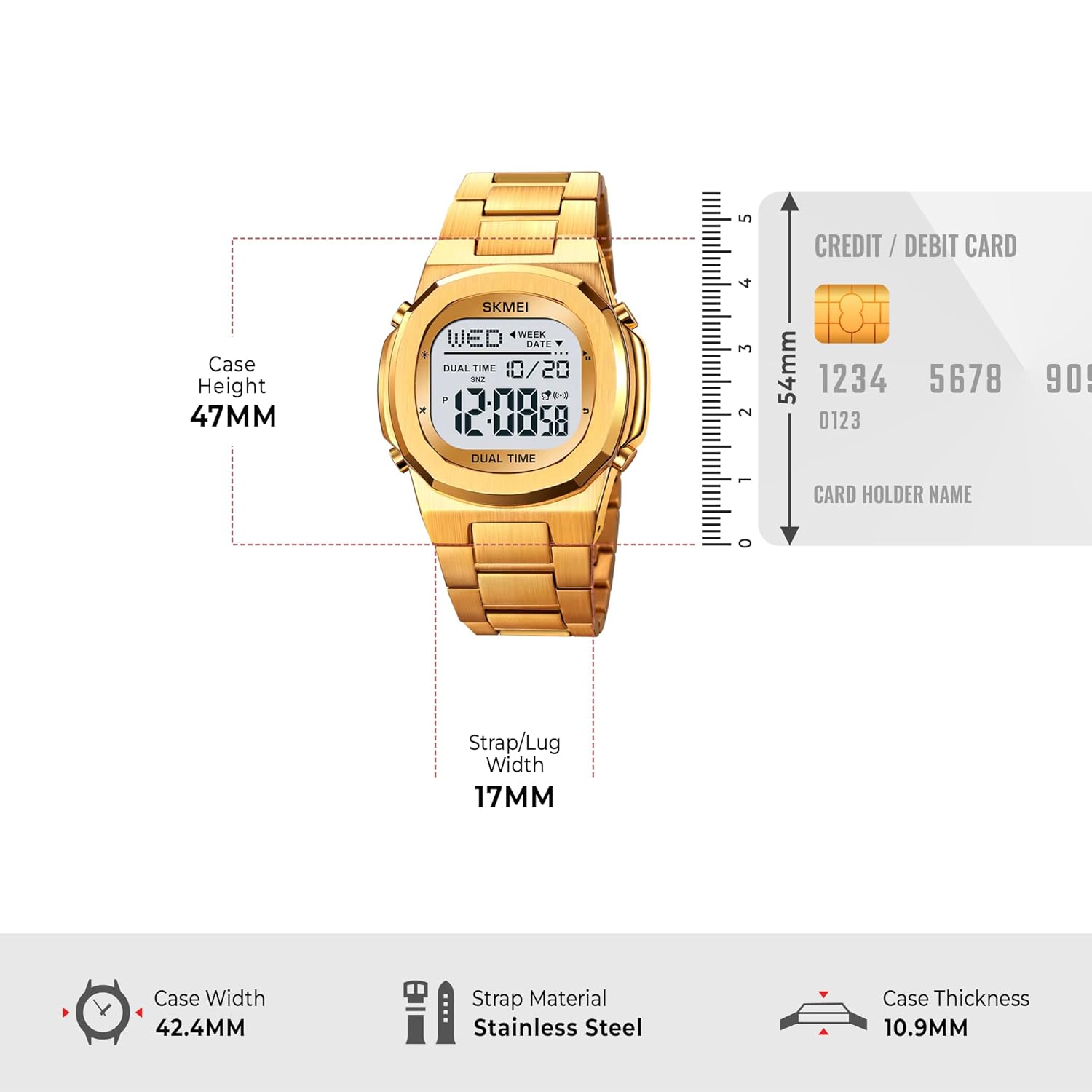 Diagram illustrating SKMEI Model 2004 watch dimensions